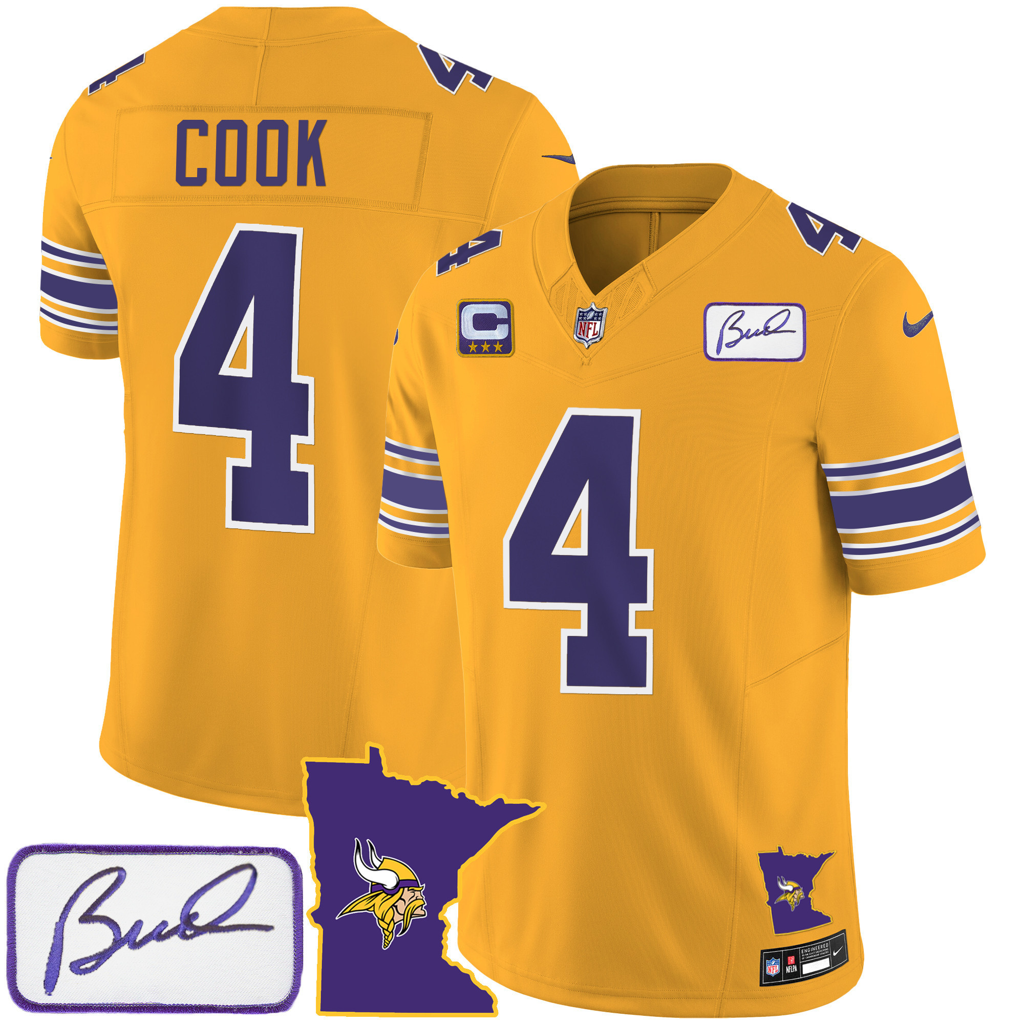 Dalvin Cook Men's Minnesota Vikings Bud Grant Patch Classic Limited Gold Jersey - All Stitched