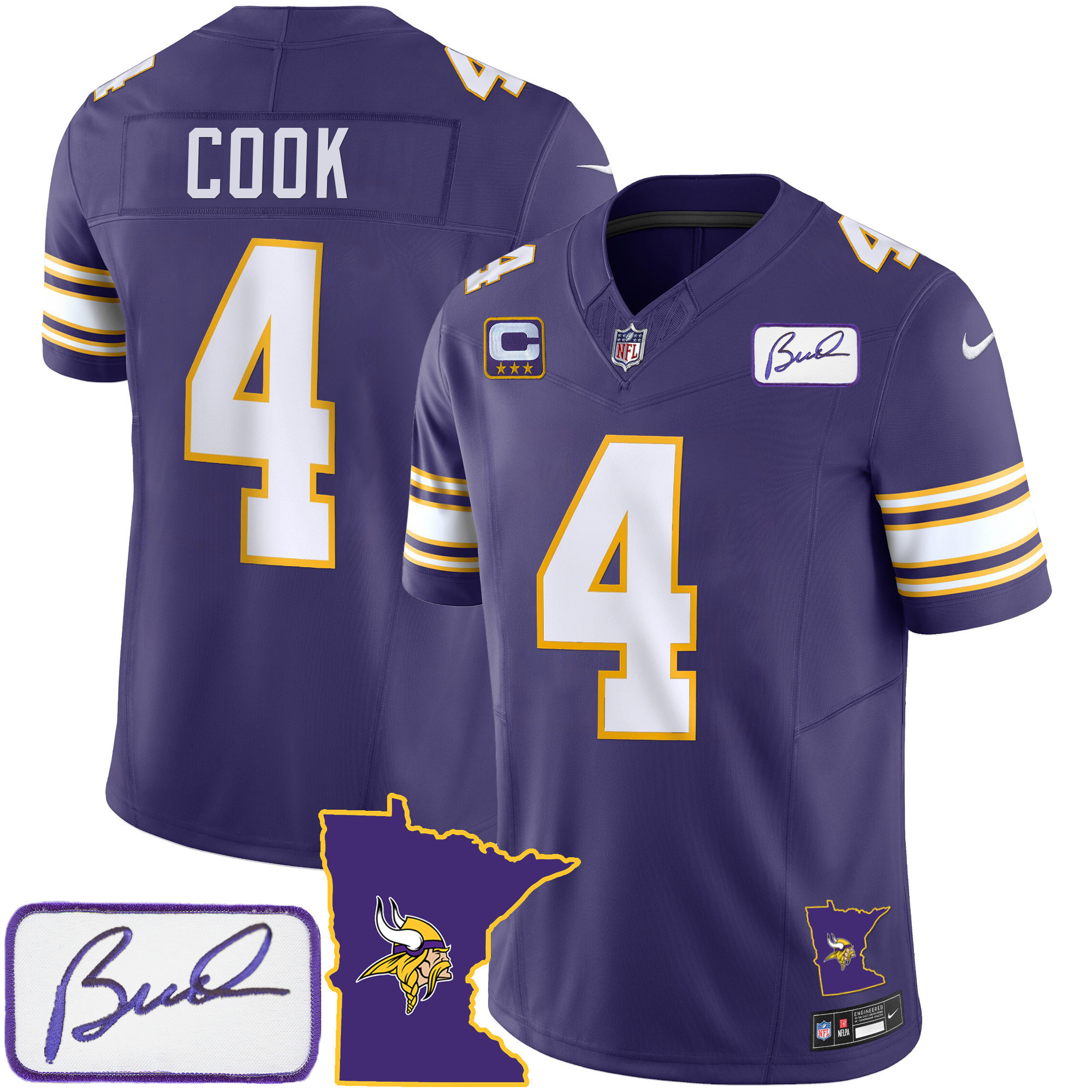 Dalvin Cook Men's Minnesota Vikings Bud Grant Patch Classic Limited Purple Jersey - All Stitched