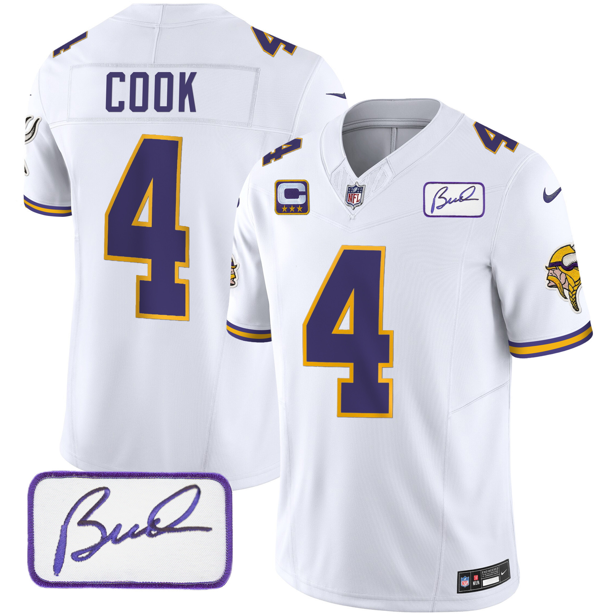 Dalvin Cook Men's Minnesota Vikings Bud Grant Patch Classic Limited White Jersey - All Stitched