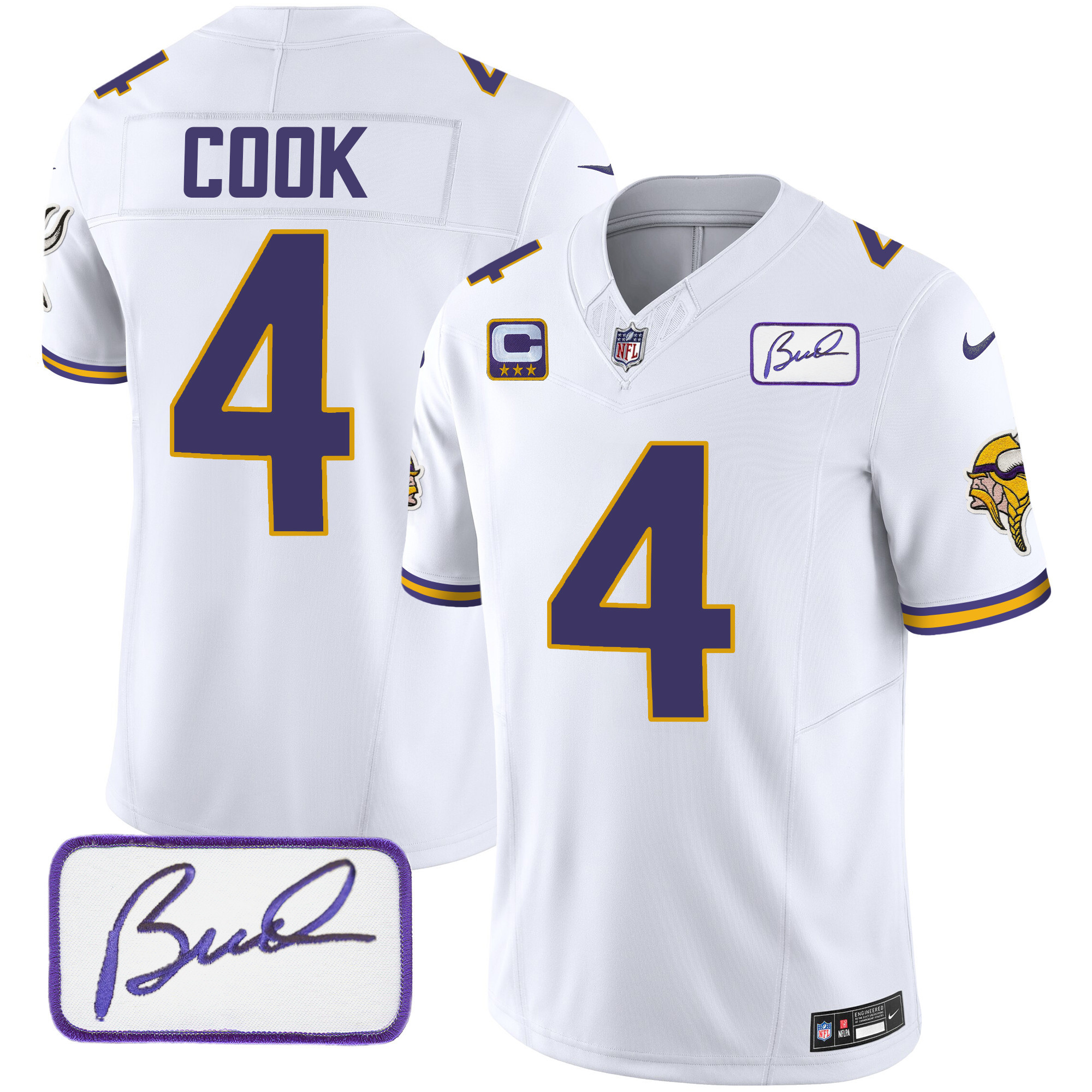 Dalvin Cook Men's Minnesota Vikings Bud Grant Patch Classic Limited White Jersey - All Stitched