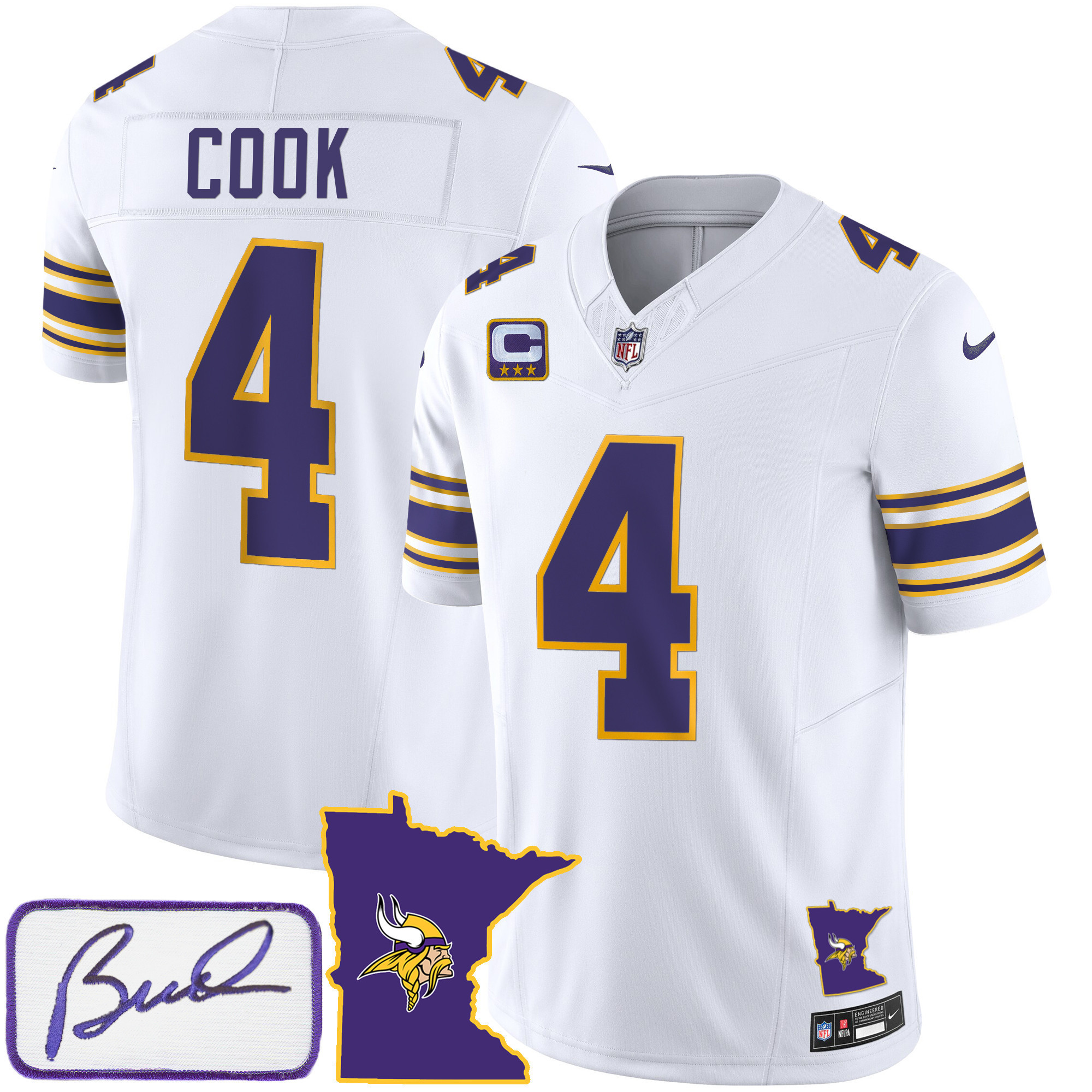 Dalvin Cook Men's Minnesota Vikings Bud Grant Patch Classic Limited White Jersey - All Stitched