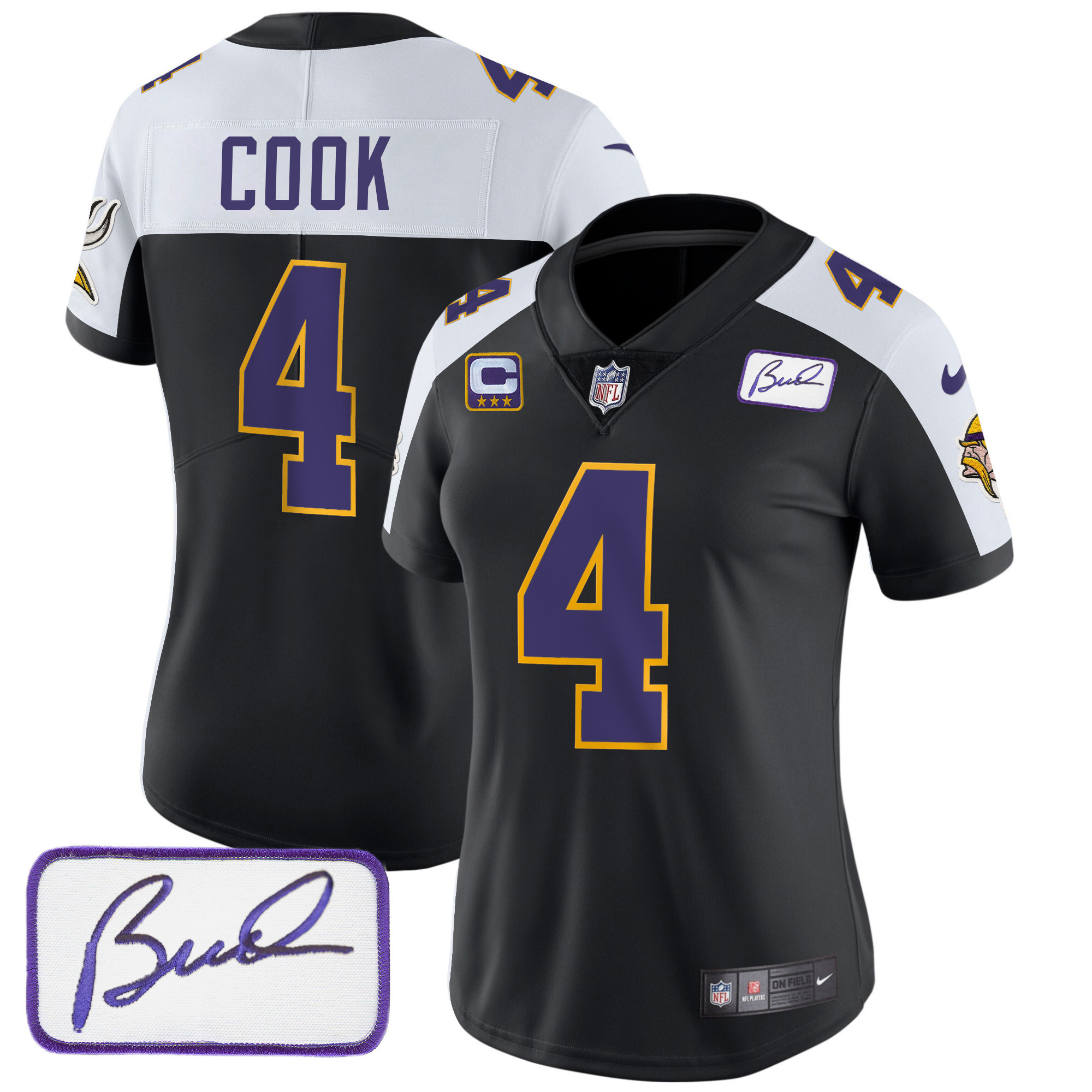 Dalvin Cook Women's Minnesota Vikings Bud Grant Patch Classic Limited Black Alternate Jersey - All Stitched