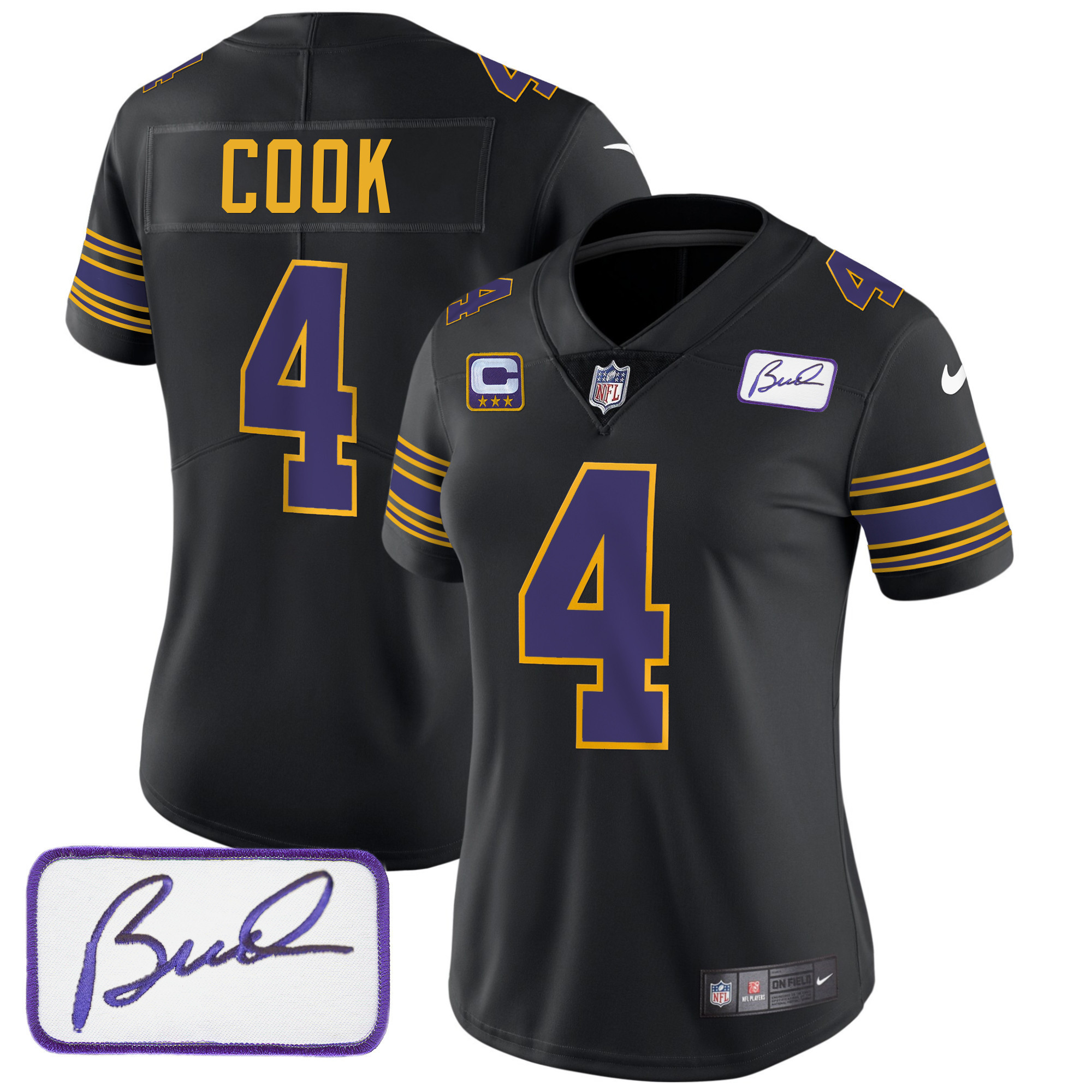 Dalvin Cook Women's Minnesota Vikings Bud Grant Patch Classic Limited Black Jersey - All Stitched