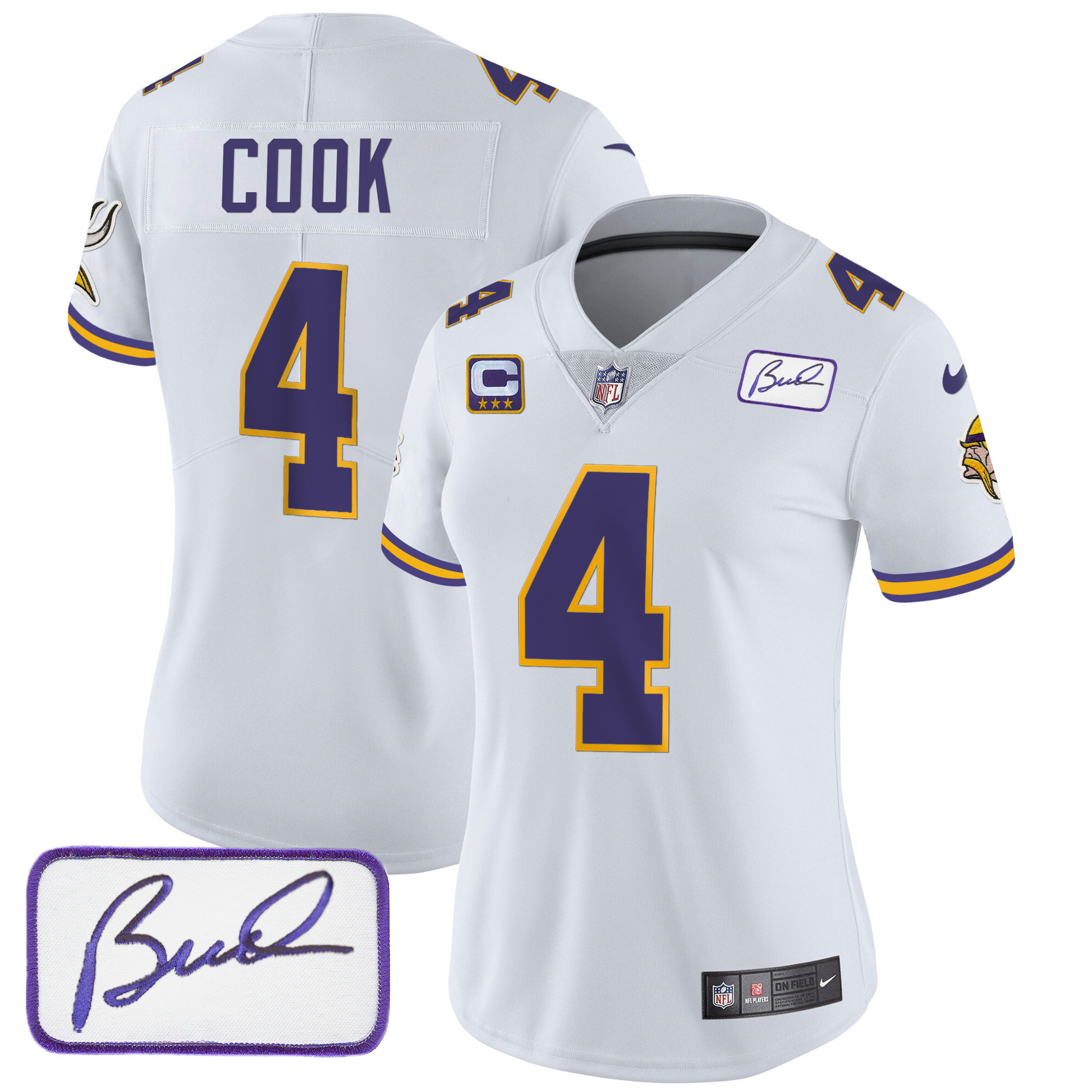 Dalvin Cook Women's Minnesota Vikings Bud Grant Patch Classic Limited White Jersey - All Stitched