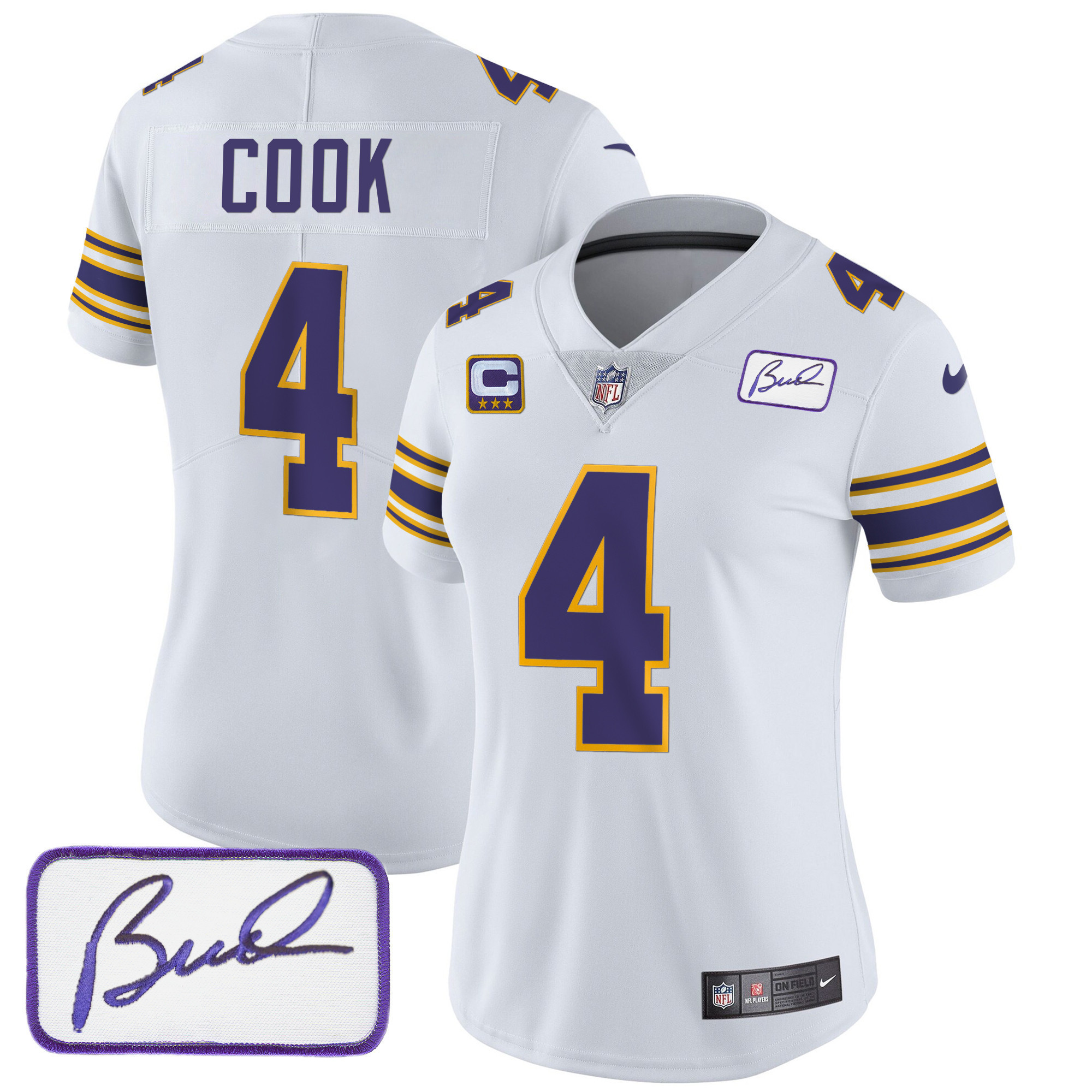 Dalvin Cook Women's Minnesota Vikings Bud Grant Patch Classic Limited White Jersey - All Stitched