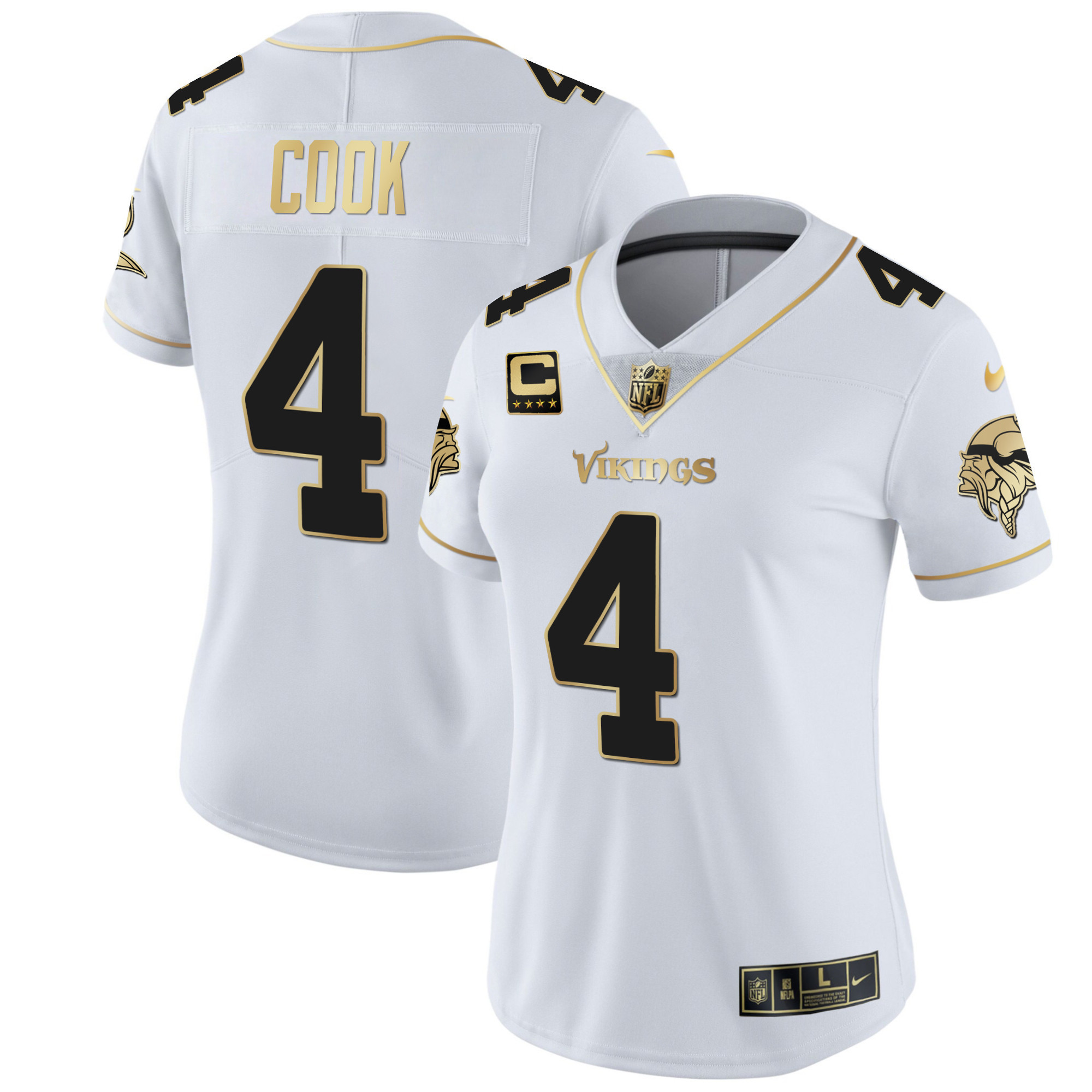 Dalvin Cook Women's Minnesota Vikings White Gold & Black Gold - All Stitched White Gold Jersey - All Stitched