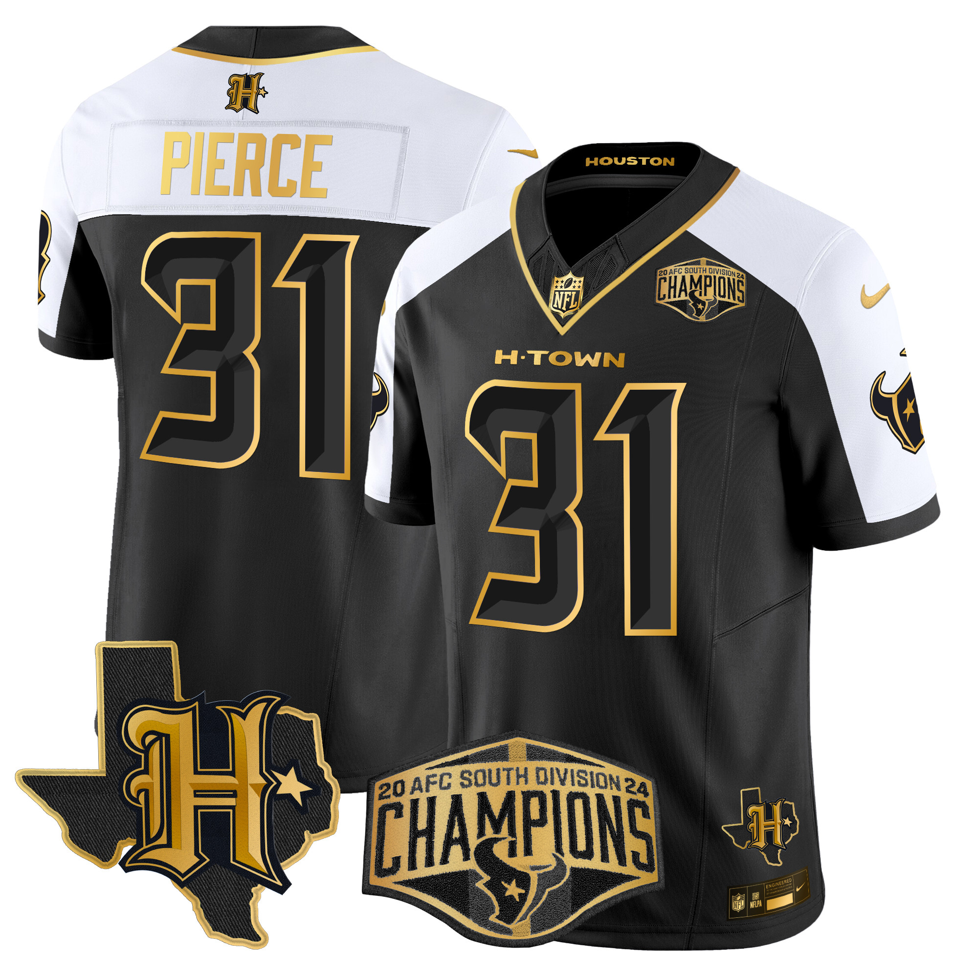 Dameon Pierce Men's Houston Texans 2024 AFC South Division Champions Patch Gold Vapor Limited Alternate Jersey - All Stitched