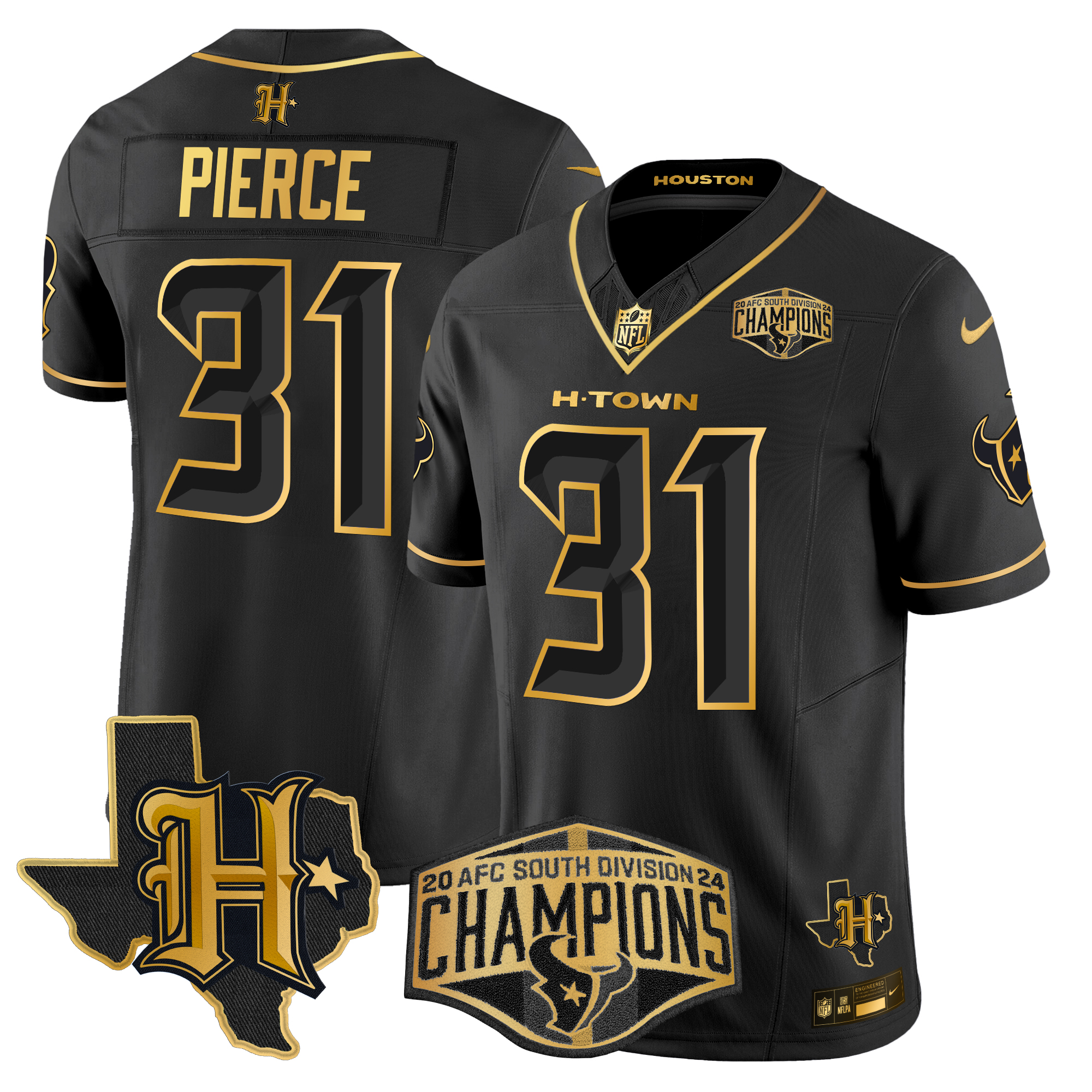 Dameon Pierce Men's Houston Texans 2024 AFC South Division Champions Patch Gold Vapor Limited Black Gold Jersey - All Stitched