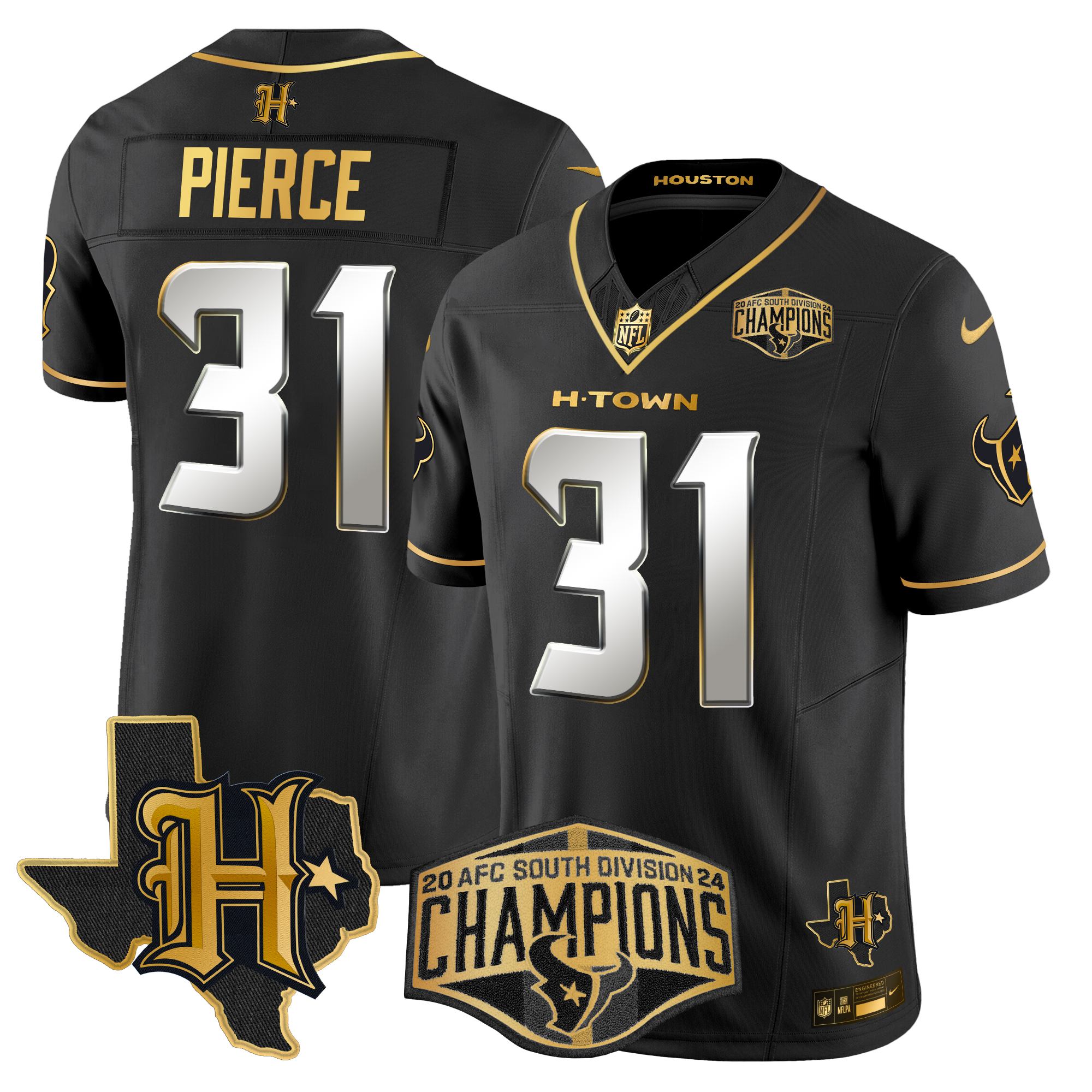 Dameon Pierce Men's Houston Texans 2024 AFC South Division Champions Patch Gold Vapor Limited Black Limited Jersey - All Stitched