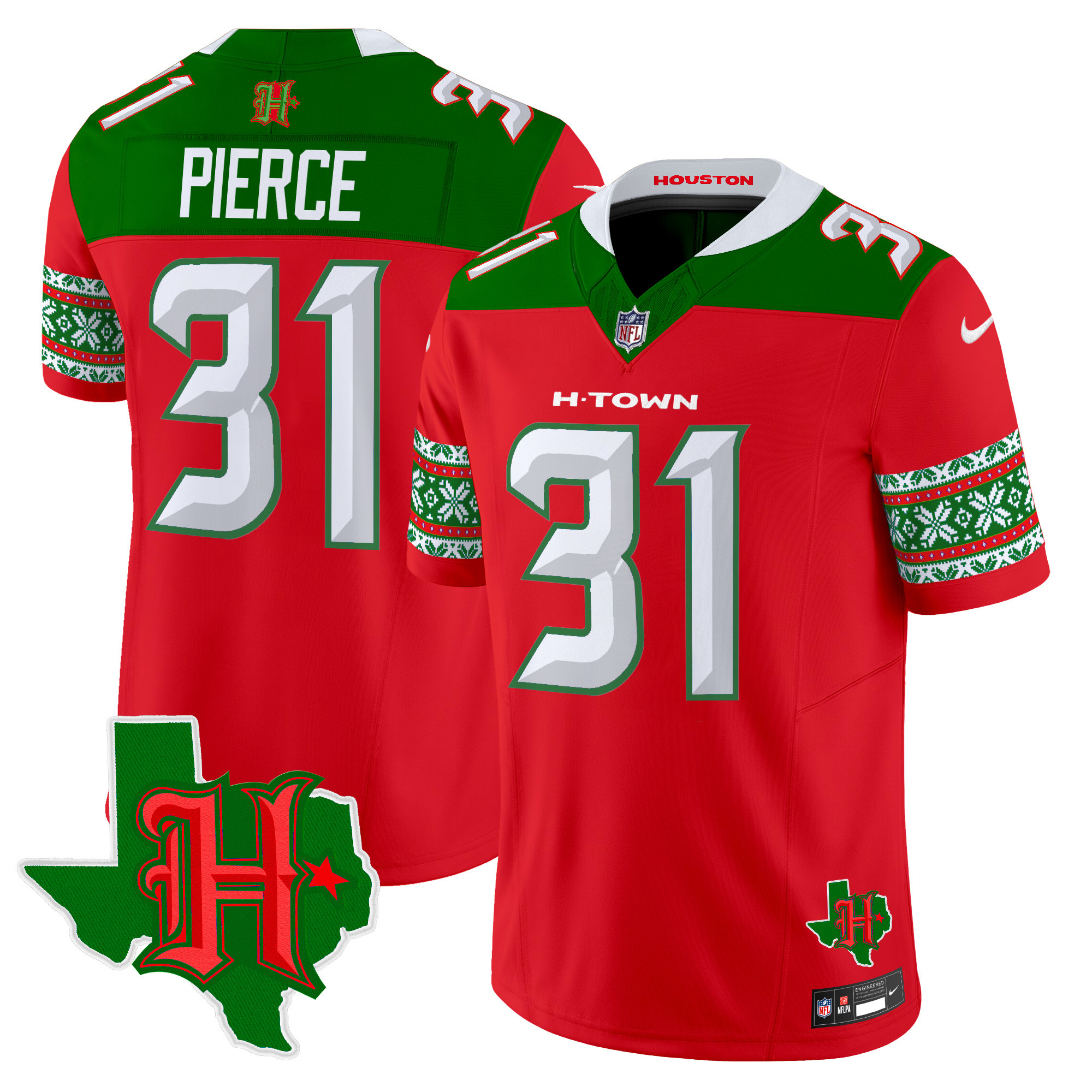 Dameon Pierce Men's Houston Texans 2024 Christmas Vapor Limited Red Jersey - All Stitched
