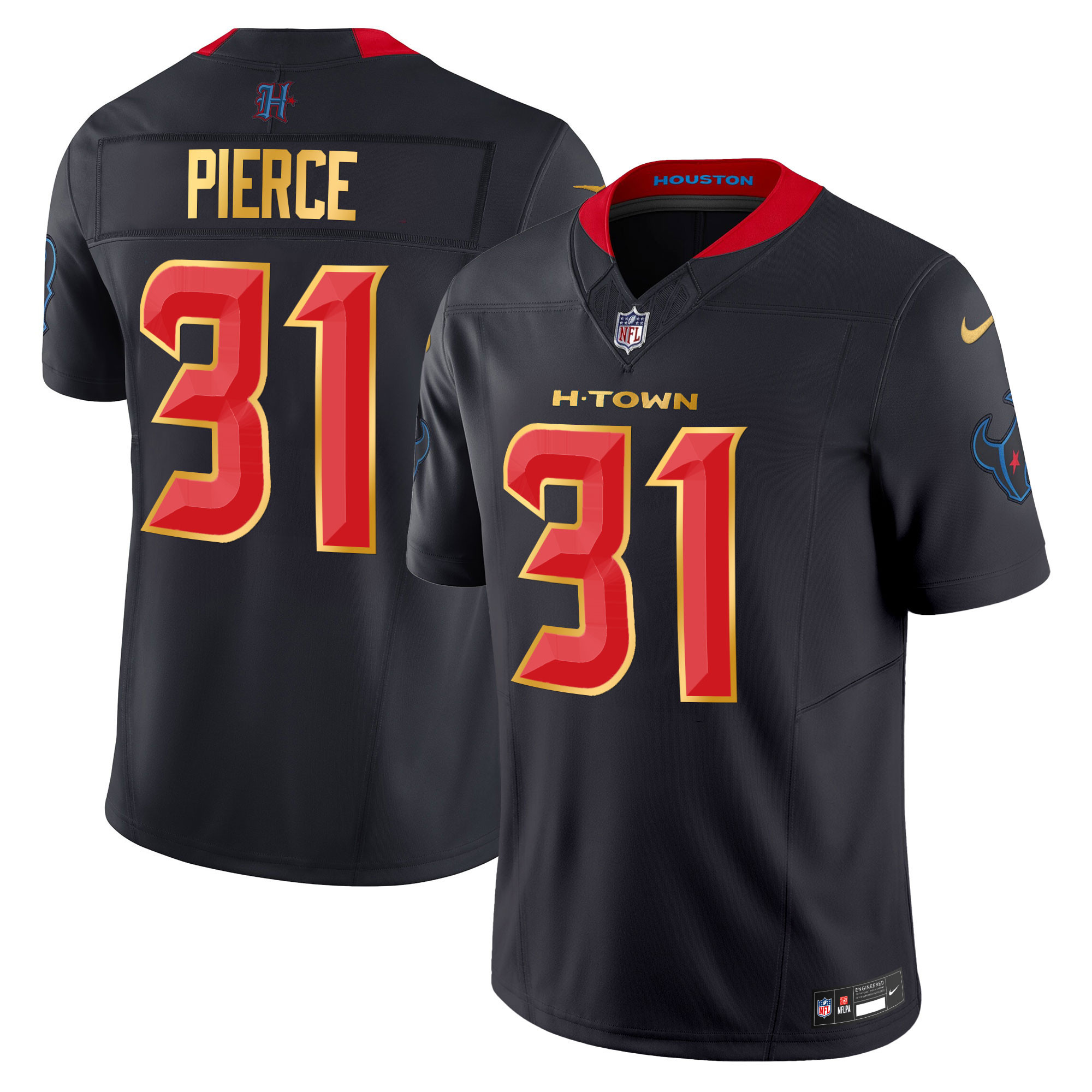 Dameon Pierce Men's Houston Texans 2024 Gold Trim Vapor Limited Navy Limited Jersey - All Stitched