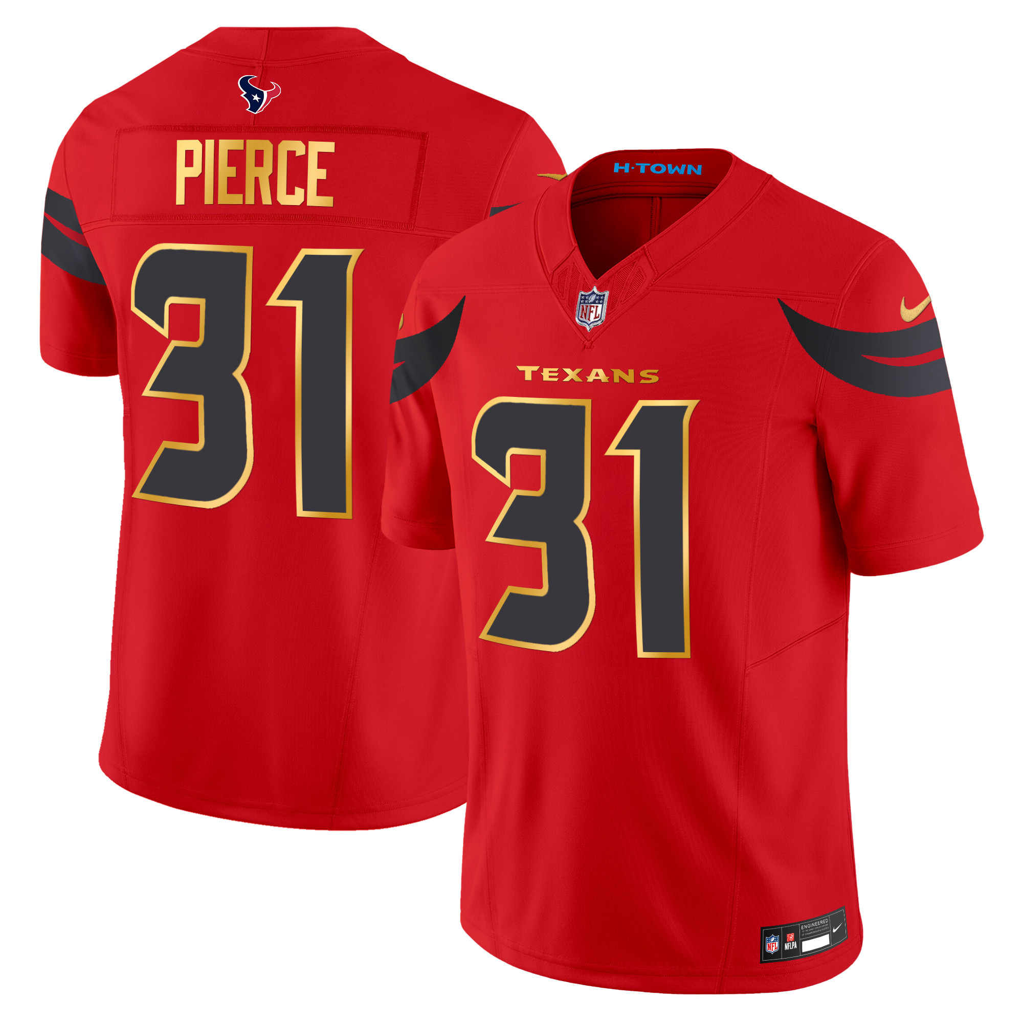Dameon Pierce Men's Houston Texans 2024 Gold Trim Vapor Limited Red Jersey - All Stitched