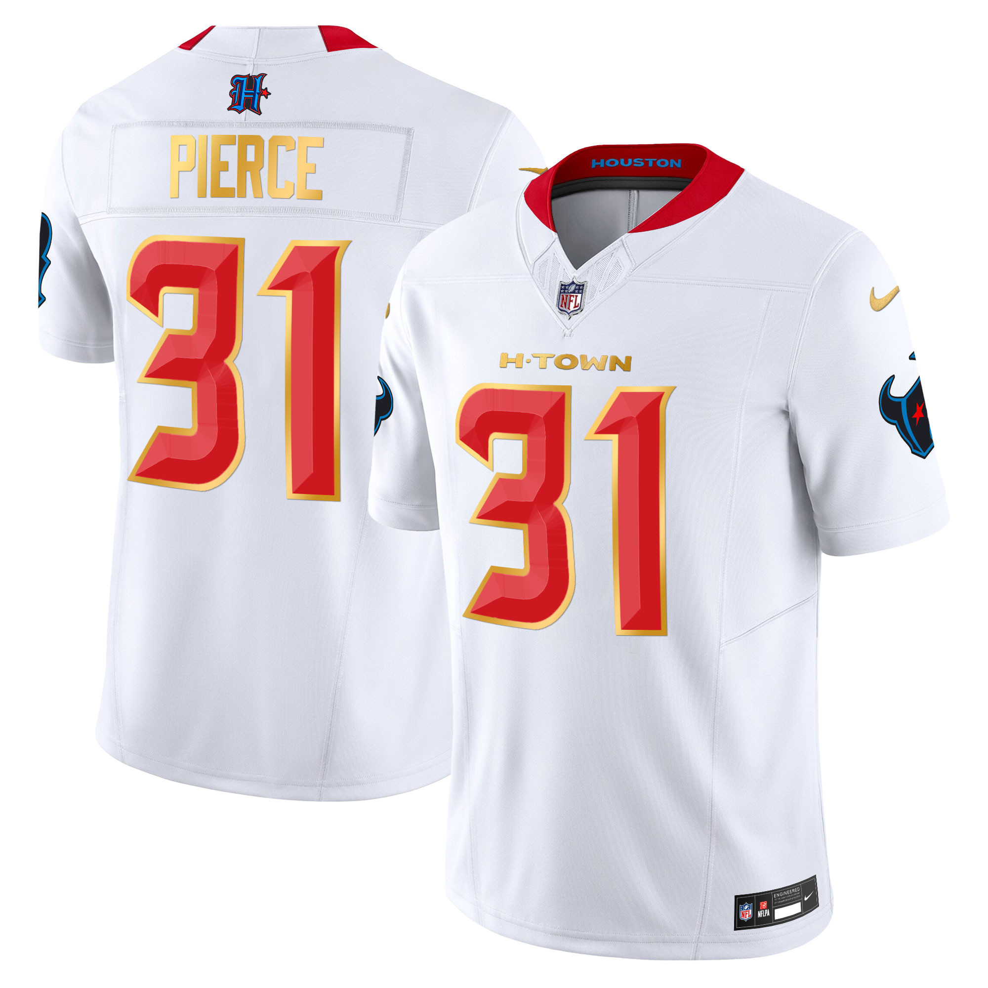 Dameon Pierce Men's Houston Texans 2024 Gold Trim Vapor Limited White Jersey - All Stitched