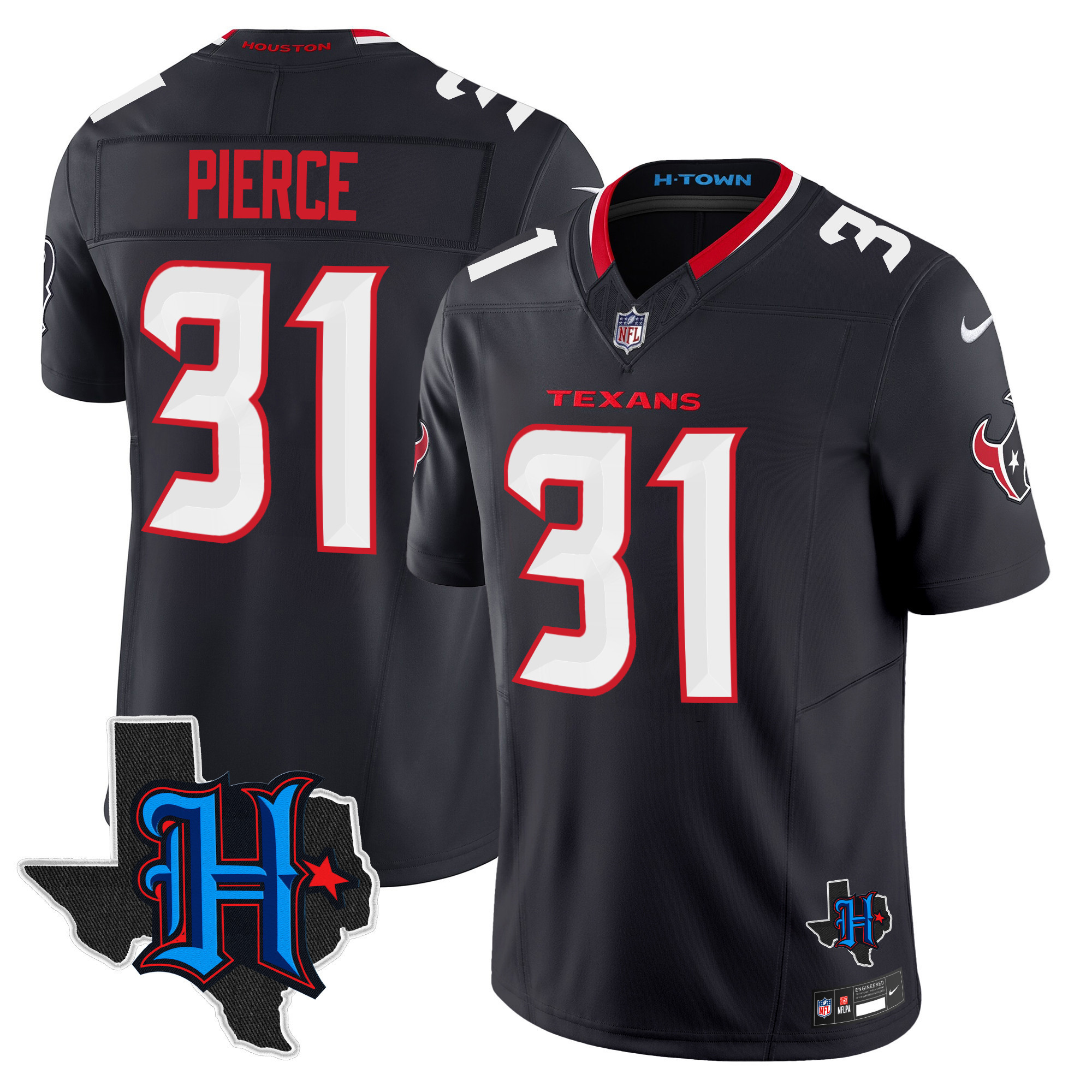 Dameon Pierce Men's Houston Texans 2024 Texas Patch Vapor Limited Navy Jersey - All Stitched