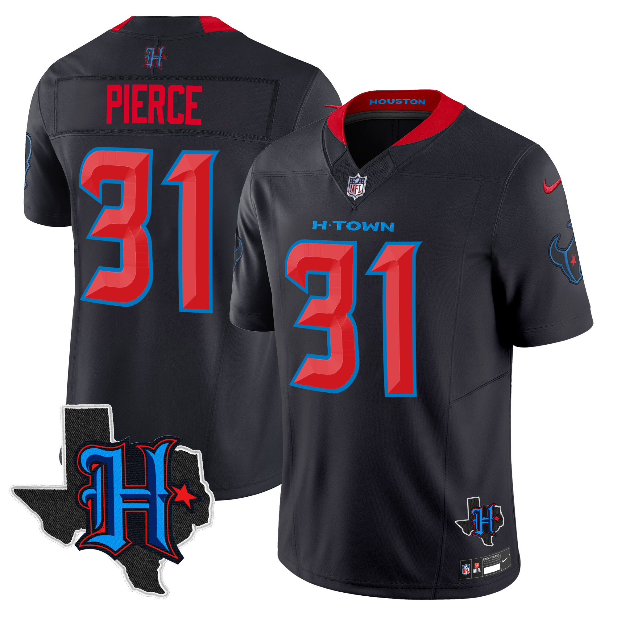 Dameon Pierce Men's Houston Texans 2024 Texas Patch Vapor Limited Navy Limited Jersey - All Stitched