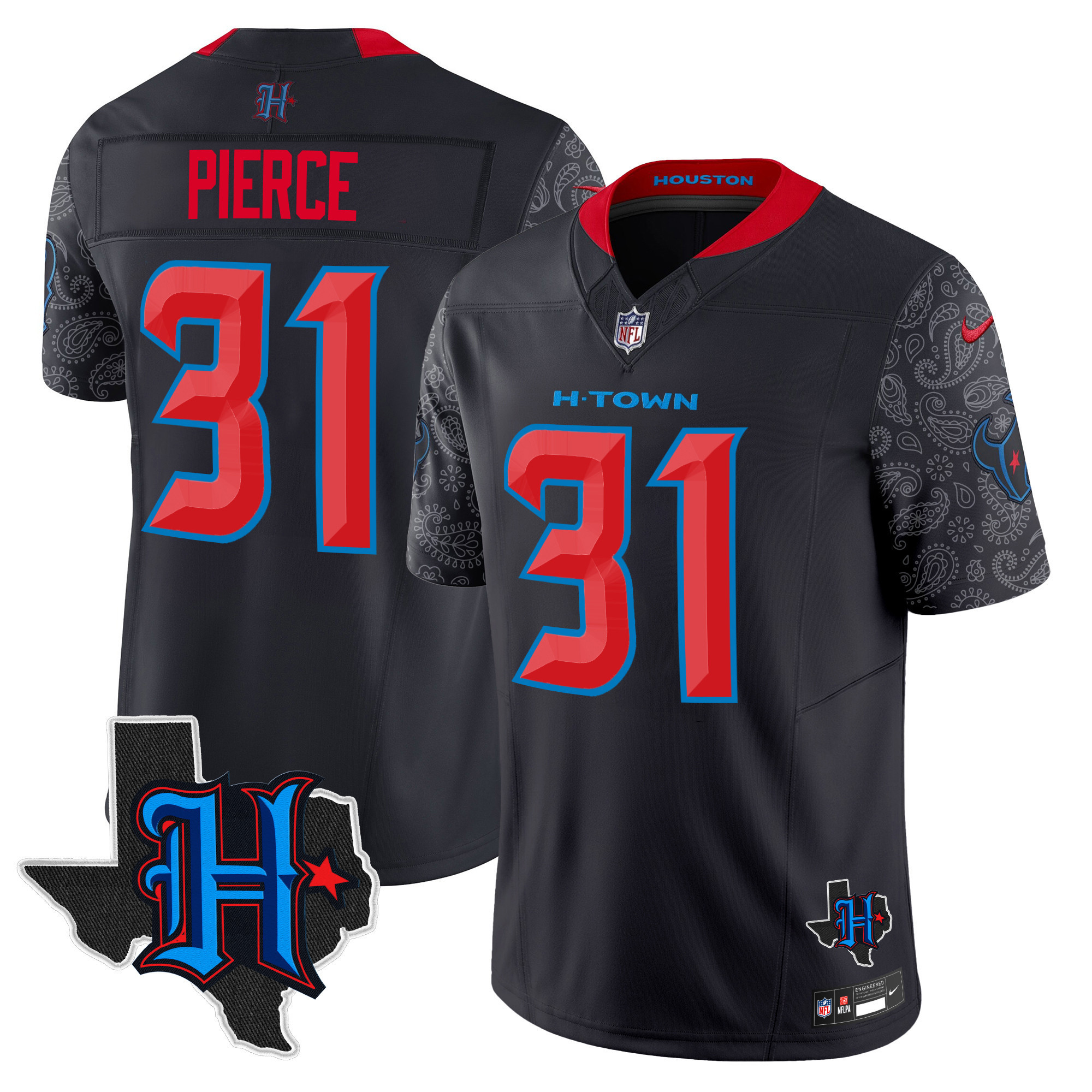 Dameon Pierce Men's Houston Texans 2024 Texas Patch Vapor Limited Navy Limited Jersey - All Stitched