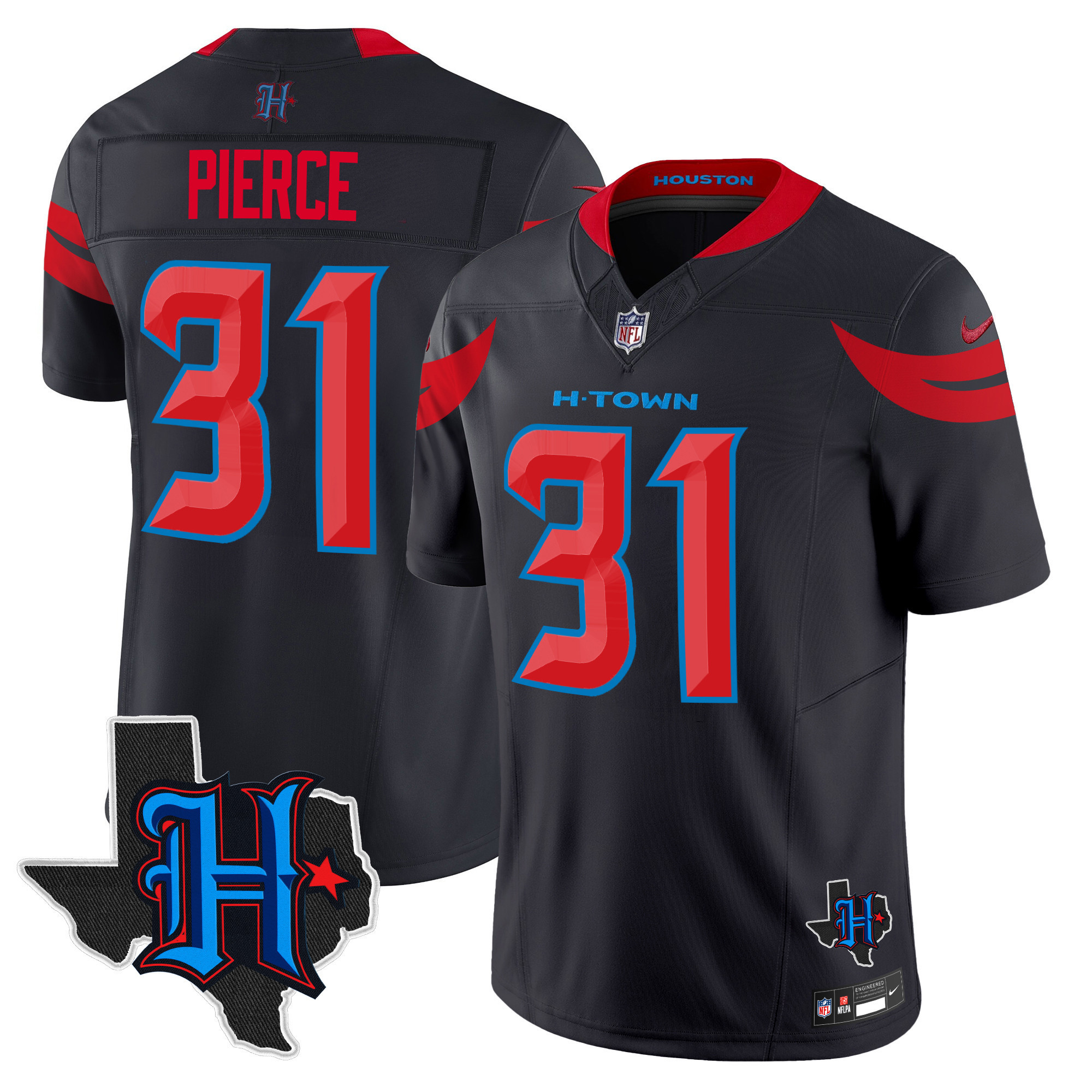 Dameon Pierce Men's Houston Texans 2024 Texas Patch Vapor Limited Navy Limited Jersey - All Stitched