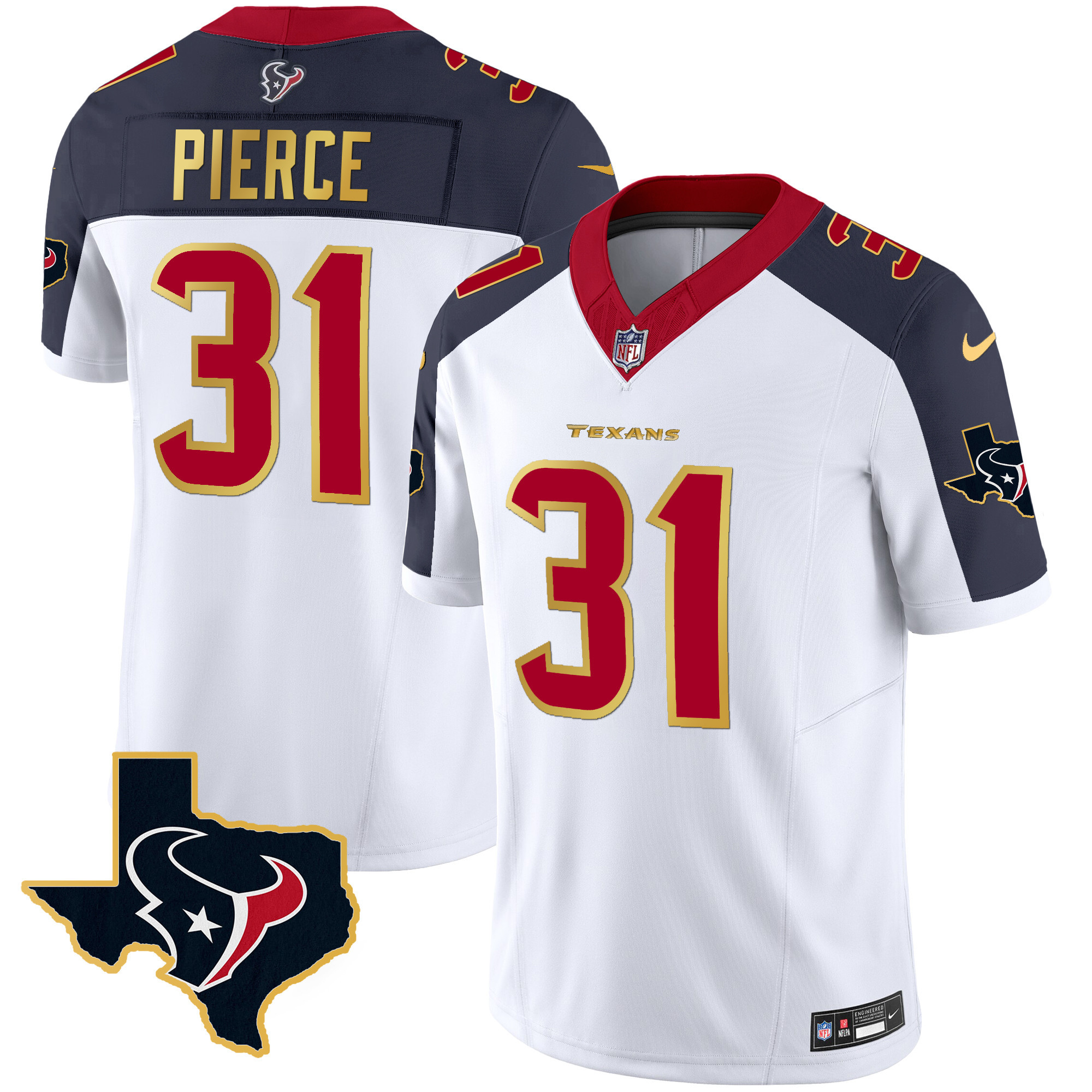 Dameon Pierce Men's Houston Texans Gold Trim Vapor Inverted Jersey - All Stitched