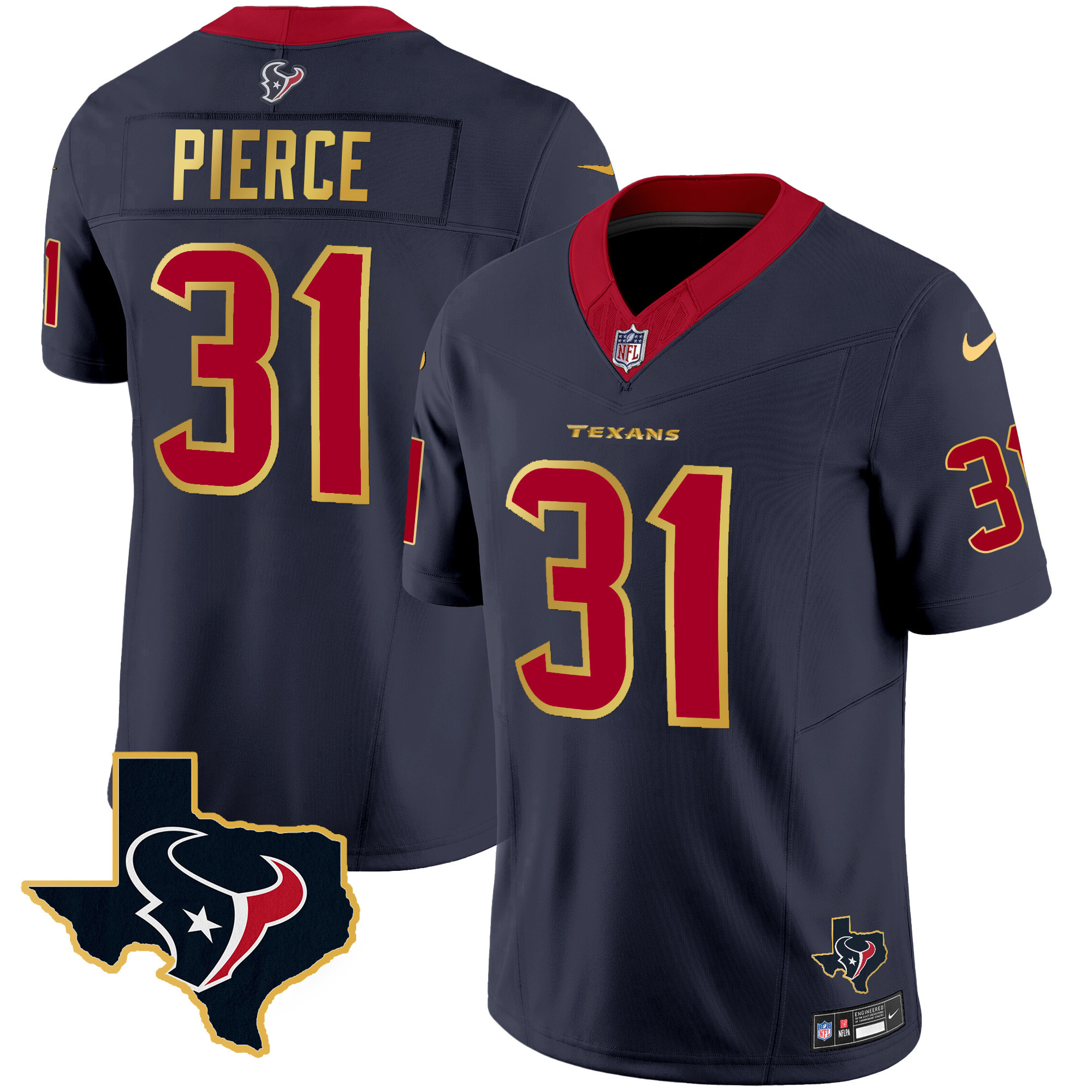 Dameon Pierce Men's Houston Texans Gold Trim Vapor Navy Jersey - All Stitched