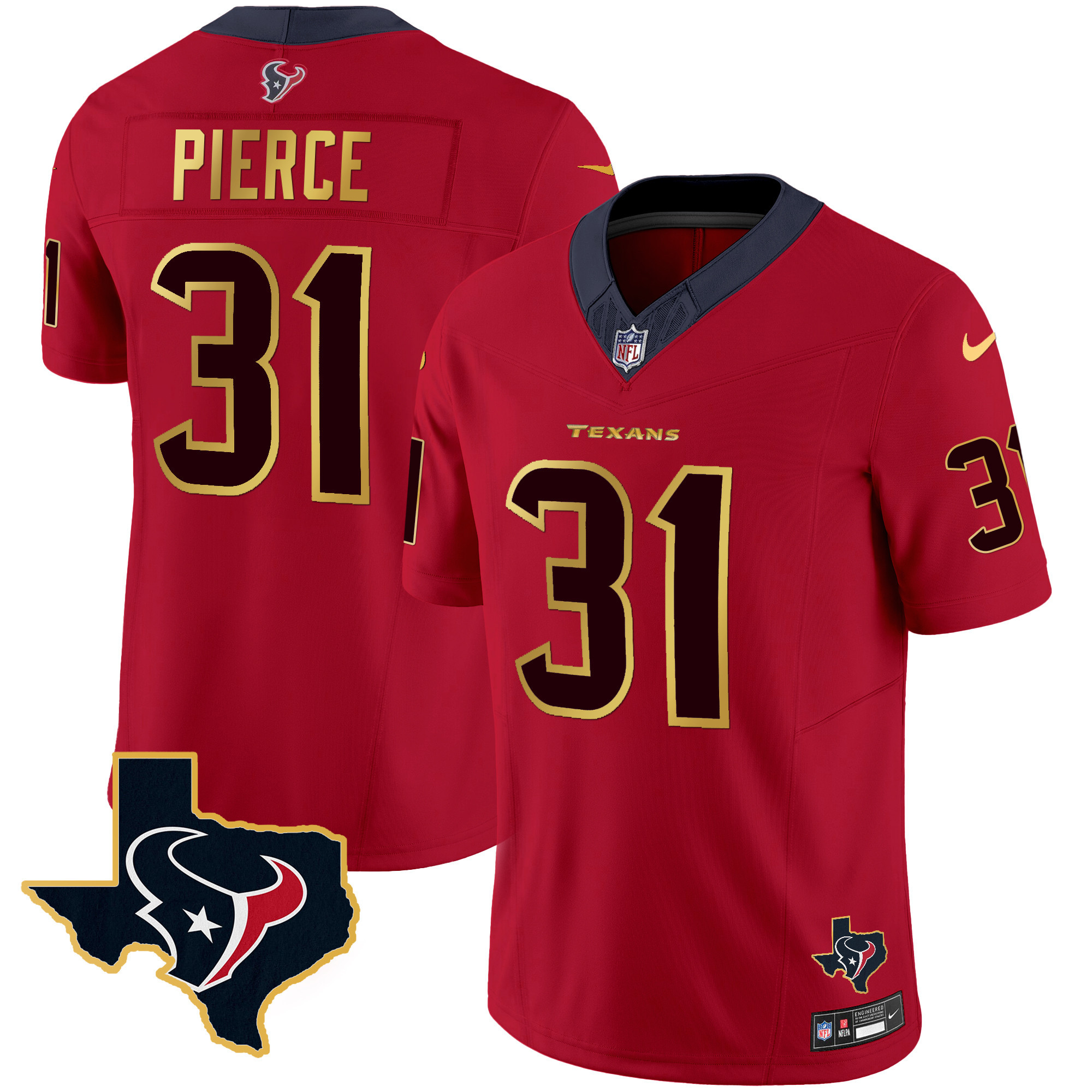 Dameon Pierce Men's Houston Texans Gold Trim Vapor Red Jersey - All Stitched