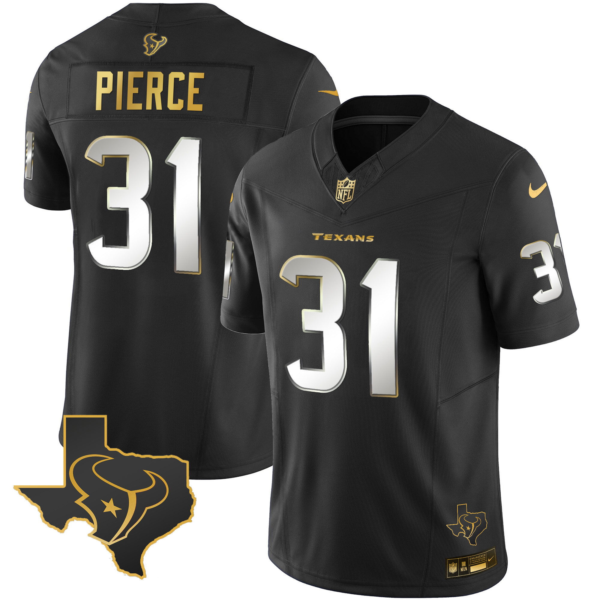 Dameon Pierce Men's Houston Texans Gold Vapor Limited Black Limited Jersey - All Stitched