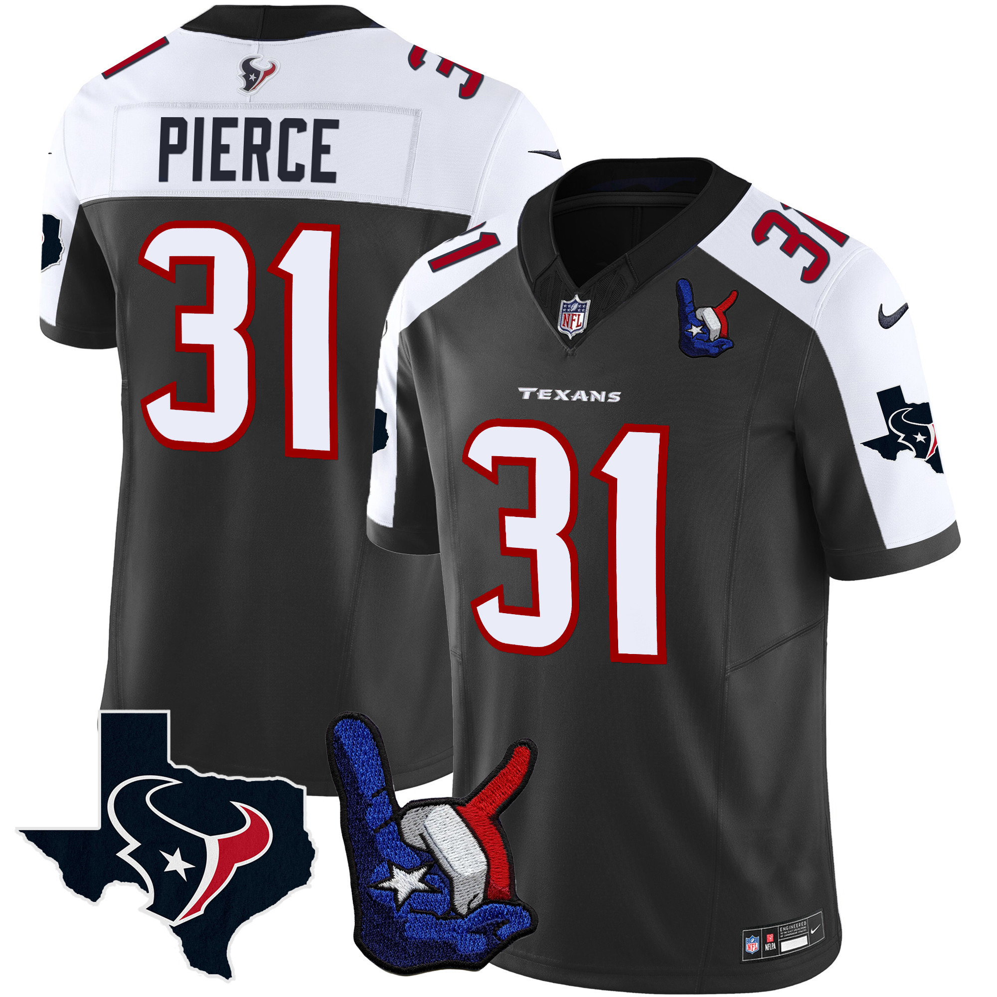 Dameon Pierce Men's Houston Texans Hand Sign Throwing Up The H Vapor Black Alternate Jersey - All Stitched