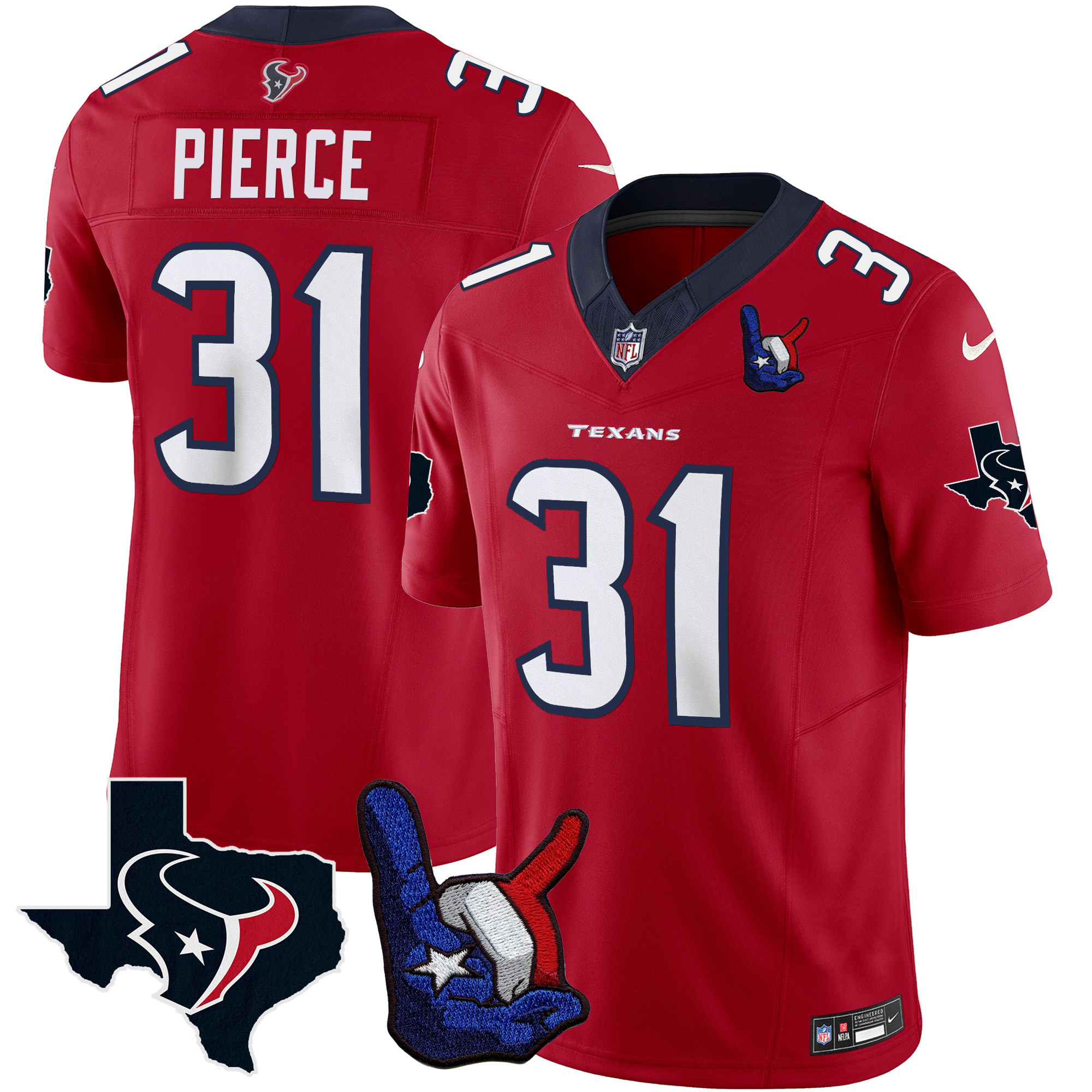 Dameon Pierce Men's Houston Texans Hand Sign Throwing Up The H Vapor Red Jersey - All Stitched