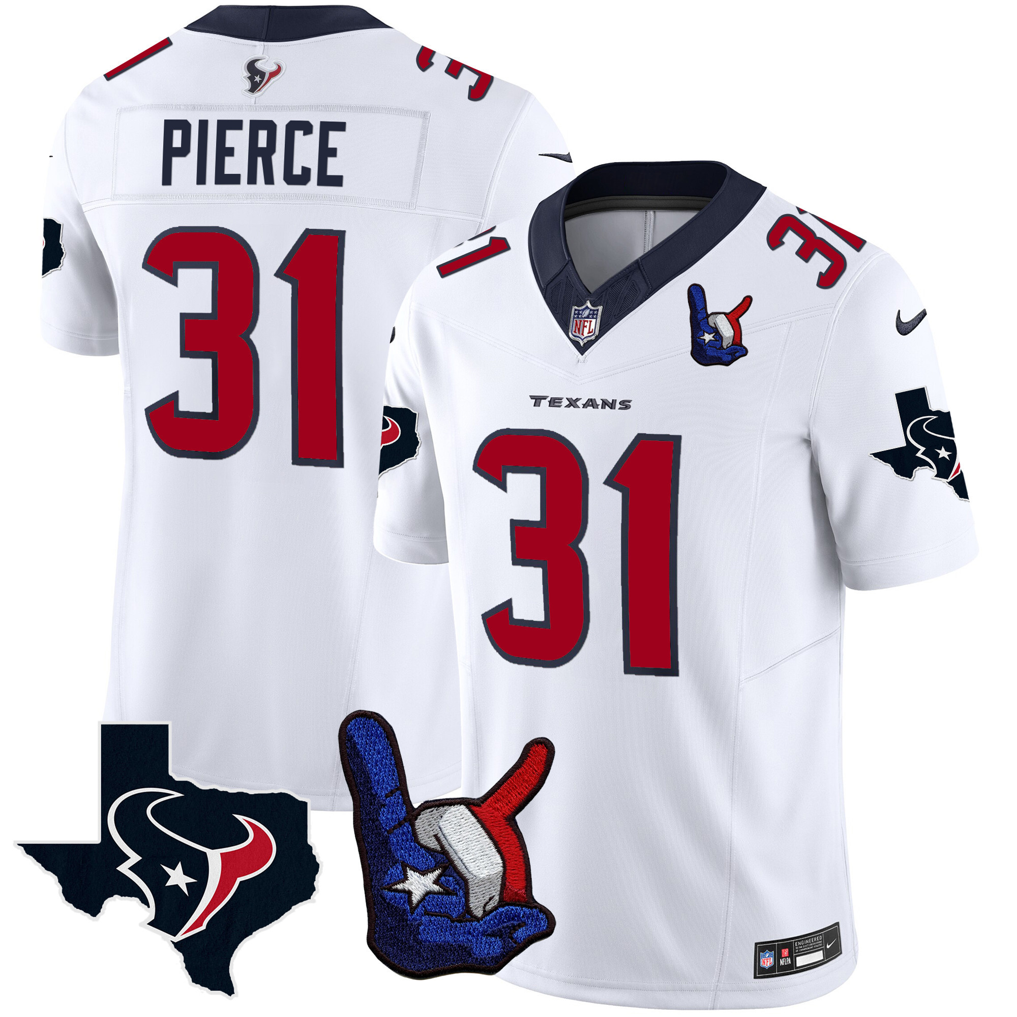 Dameon Pierce Men's Houston Texans Hand Sign Throwing Up The H Vapor White Jersey - All Stitched