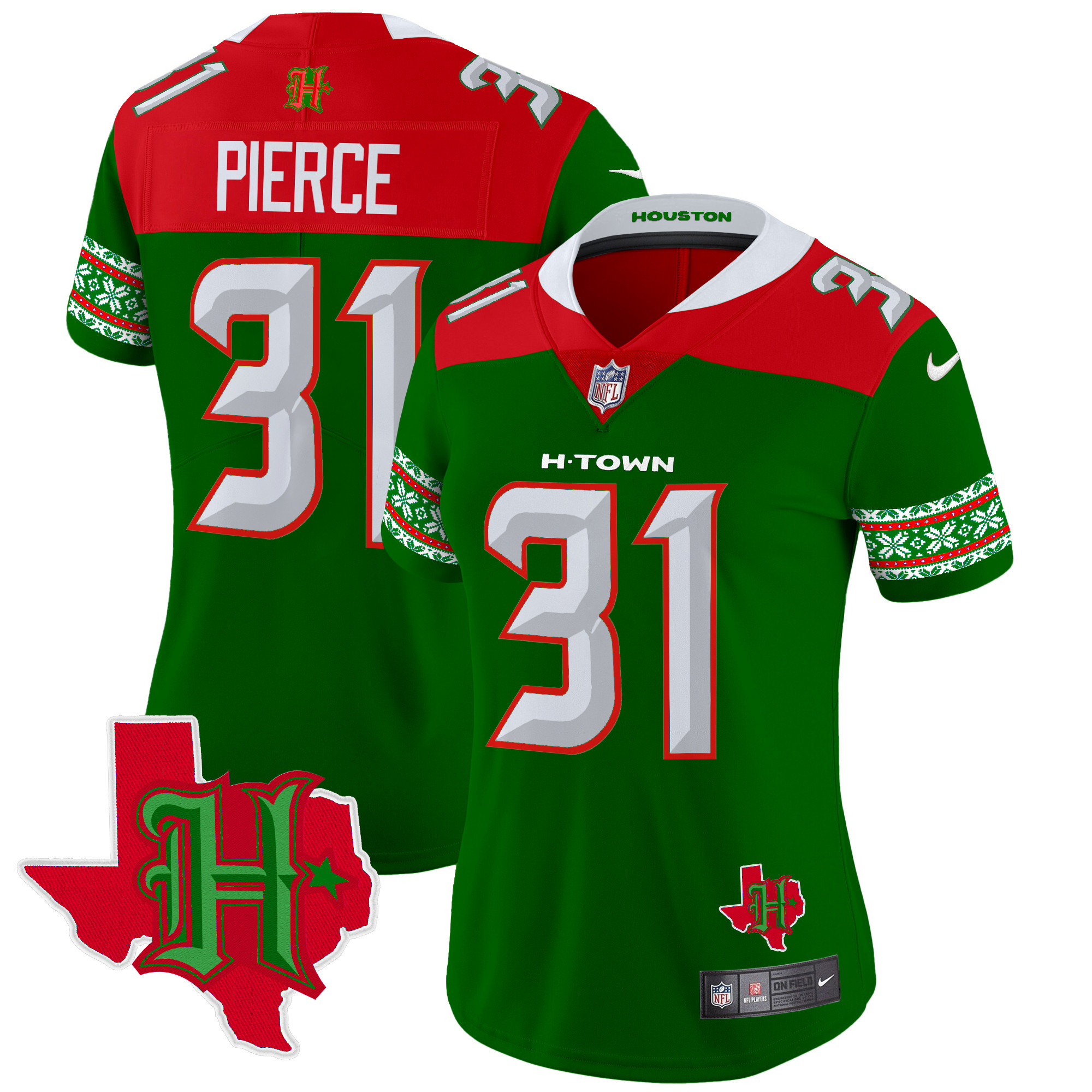 Dameon Pierce Women's Houston Texans 2024 Christmas Vapor Limited Green Jersey - All Stitched