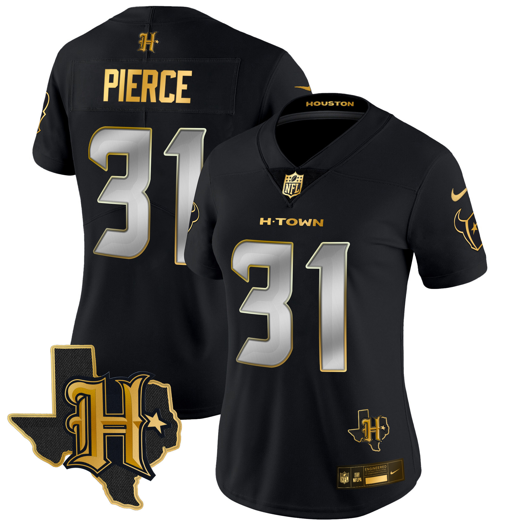 Dameon Pierce Women's Houston Texans 2024 Texas Patch Gold Vapor Limited Black Limited Jersey - All Stitched