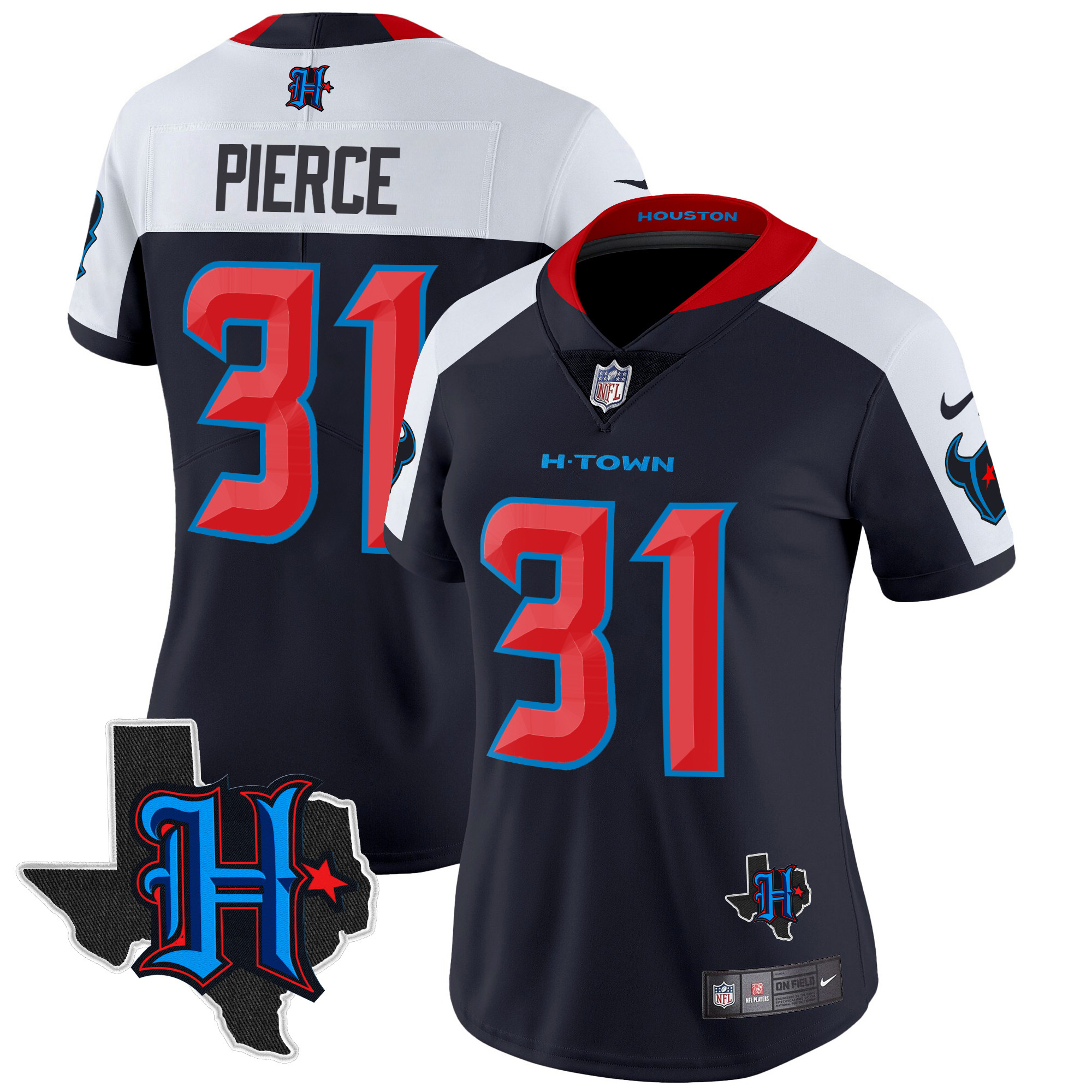 Dameon Pierce Women's Houston Texans 2024 Texas Patch Vapor Limited Navy Alternate Jersey - All Stitched