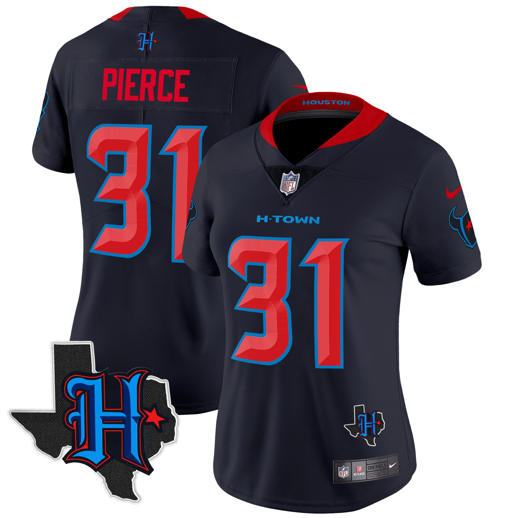 Dameon Pierce Women's Houston Texans 2024 Texas Patch Vapor Limited Navy Limited Jersey - All Stitched