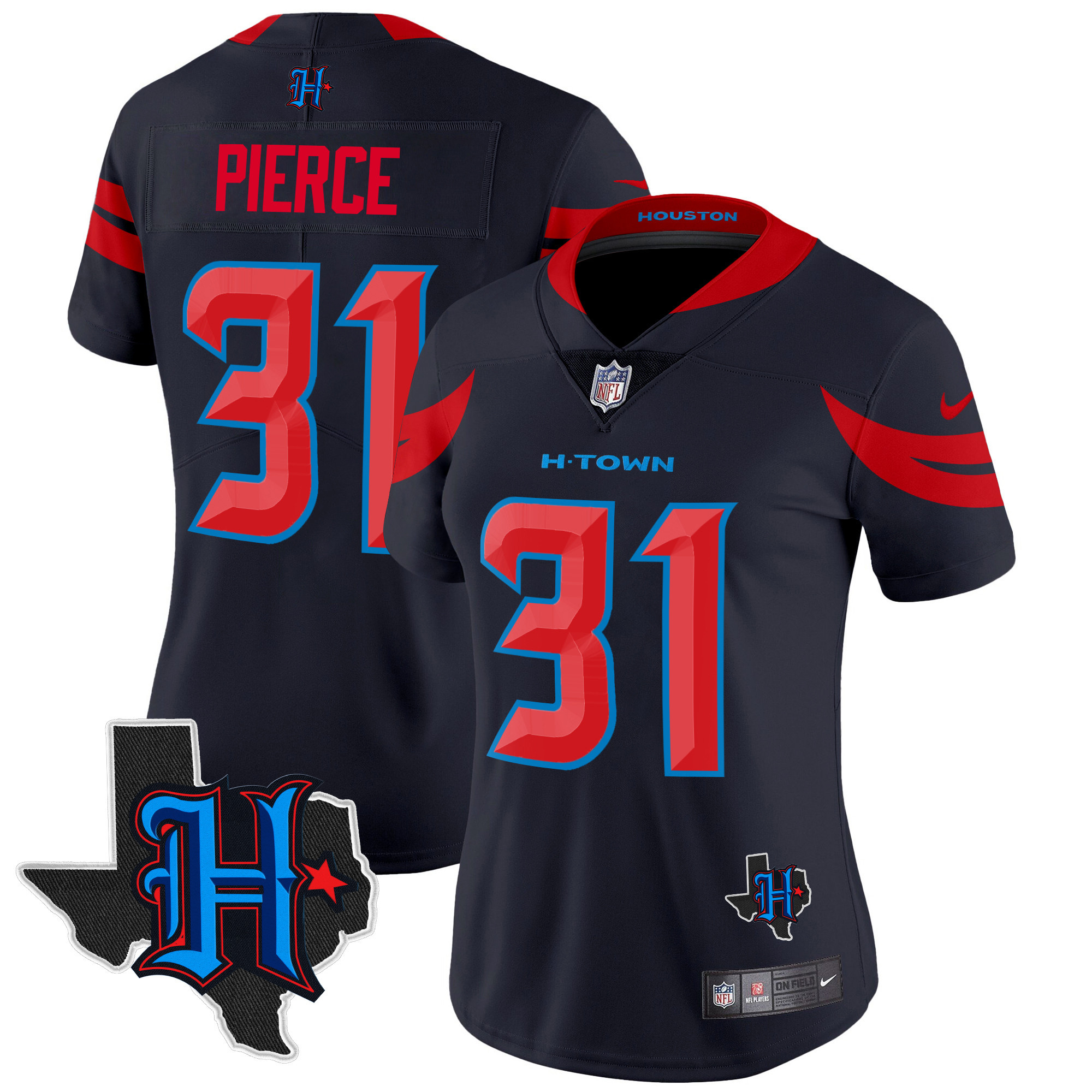 Dameon Pierce Women's Houston Texans 2024 Texas Patch Vapor Limited Navy Limited Jersey - All Stitched
