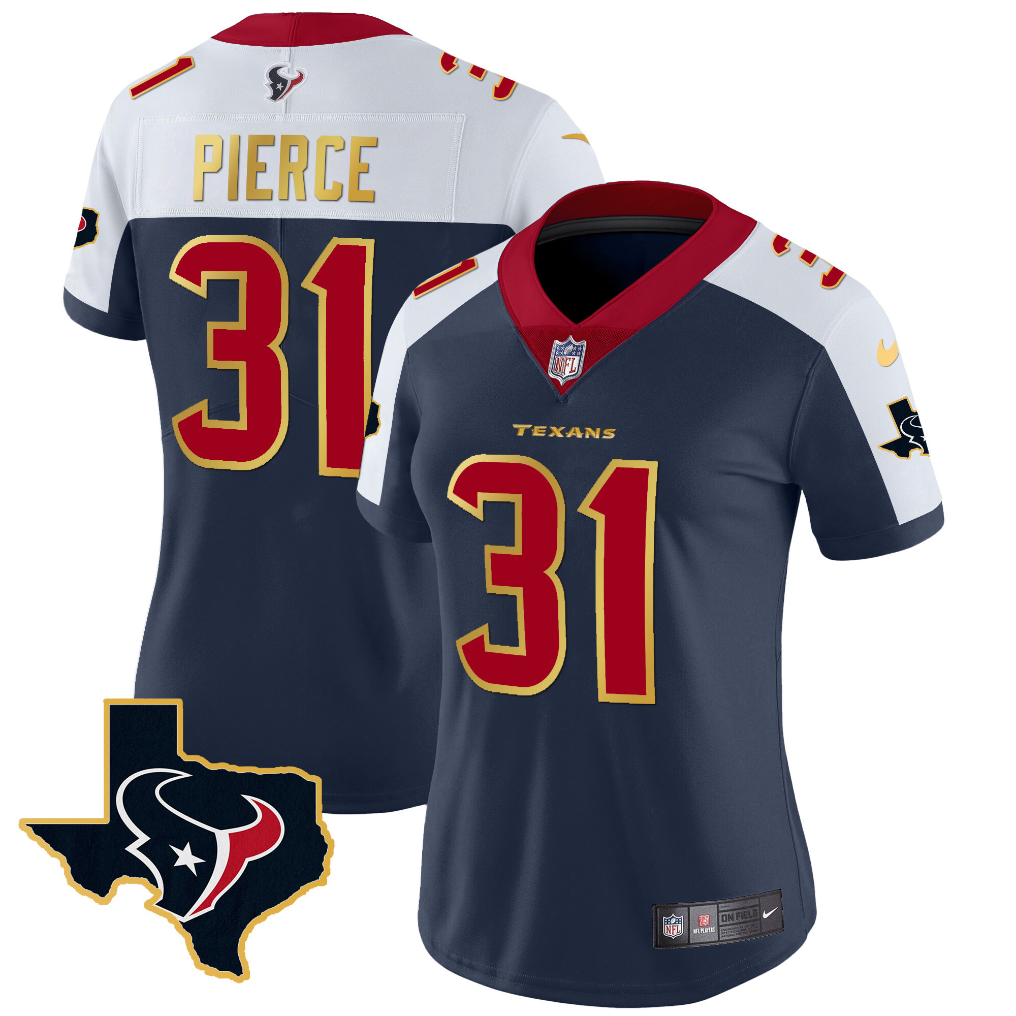 Dameon Pierce Women's Houston Texans Gold Trim Vapor Alternate Jersey - All Stitched