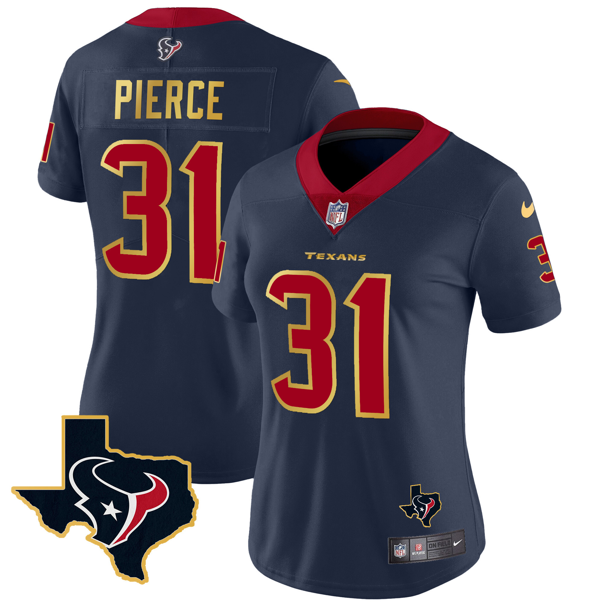 Dameon Pierce Women's Houston Texans Gold Trim Vapor Navy Jersey - All Stitched
