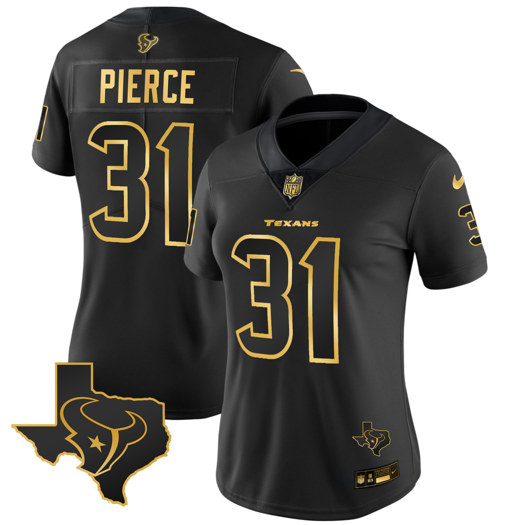 Dameon Pierce Women's Houston Texans Gold Vapor Limited Black Gold Jersey - All Stitched