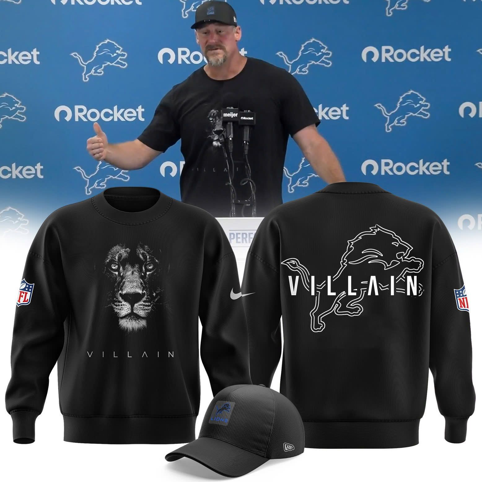 Dan Campbell Men's Lions Villain 2025 Limited Black Sweatshirt