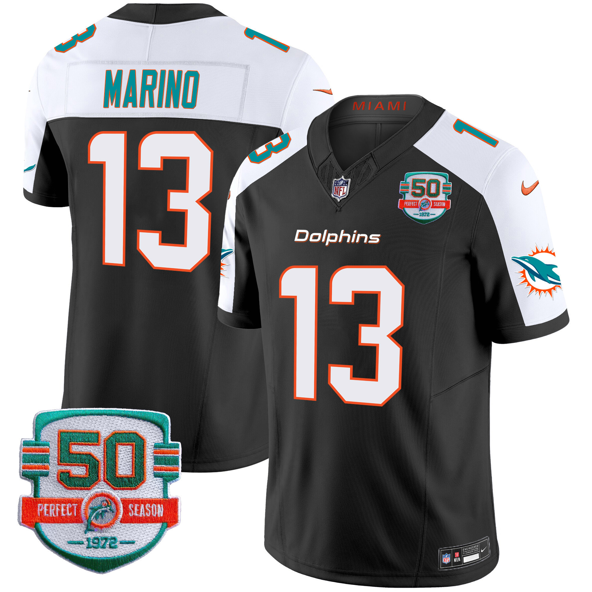 Dan Marino Men's Miami Dolphins 50th 1972 Perfect Season Patch Vapor Black Alternate Jersey - All Stitched