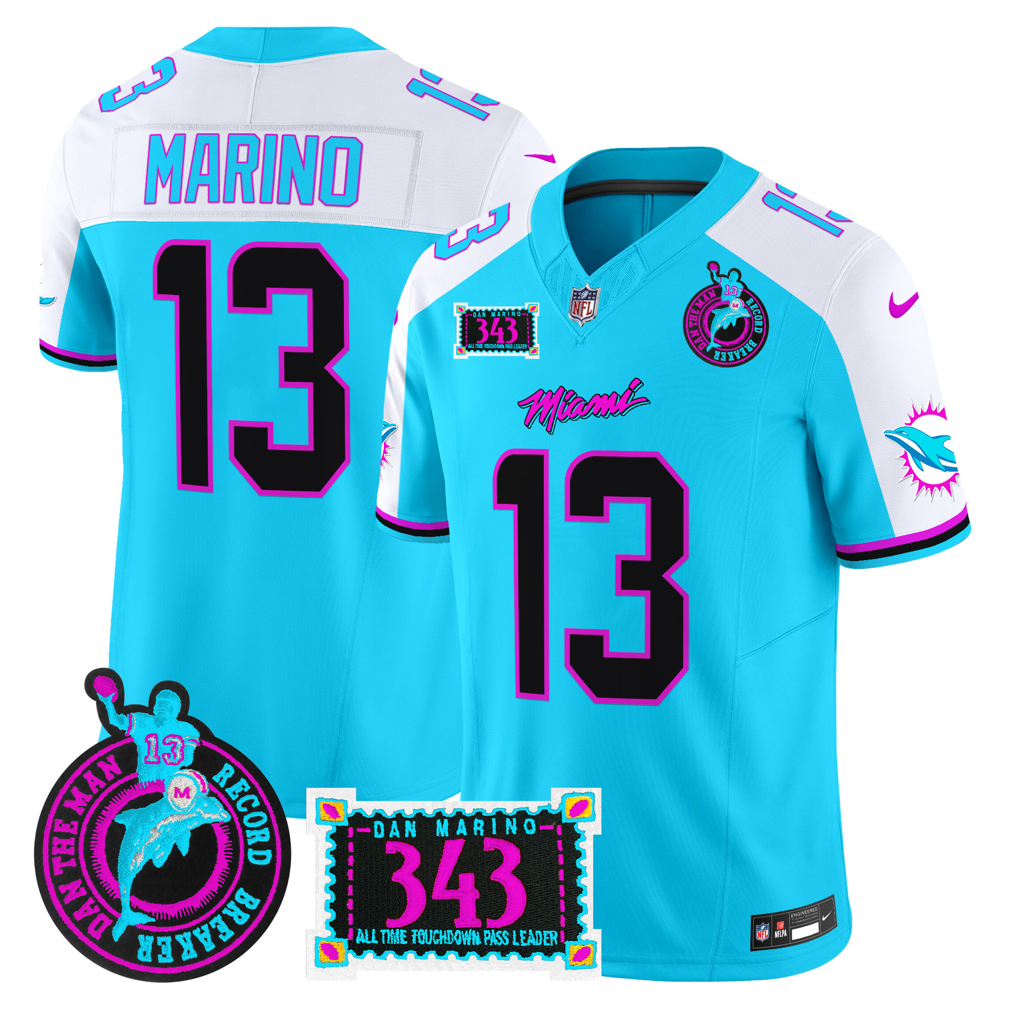 Dan Marino Men's Miami Dolphins "Dan the Man Record Breaker" Patch Vapor Limited Aqua Alternate Jersey - All Stitched