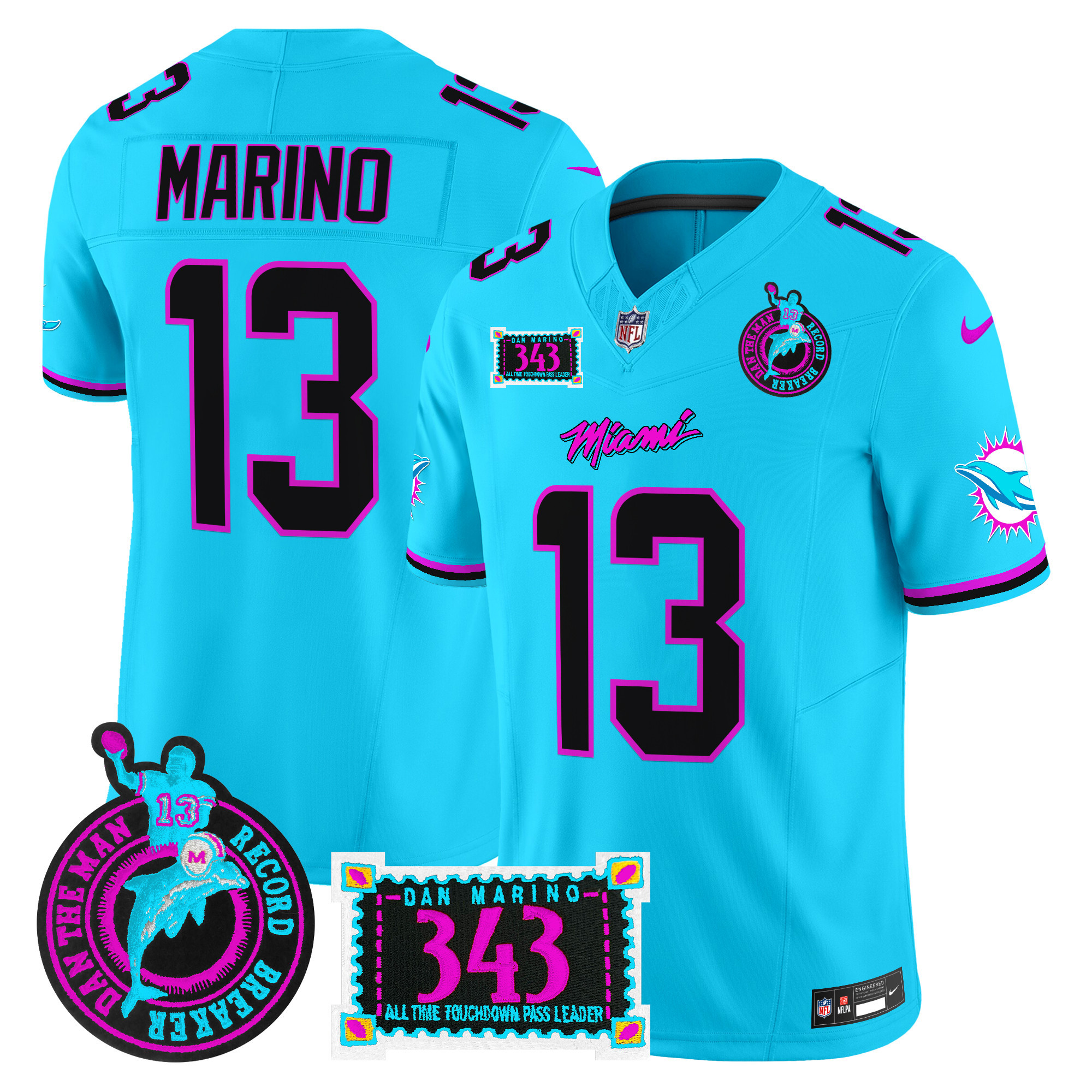 Dan Marino Men's Miami Dolphins "Dan the Man Record Breaker" Patch Vapor Limited Aqua Jersey - All Stitched