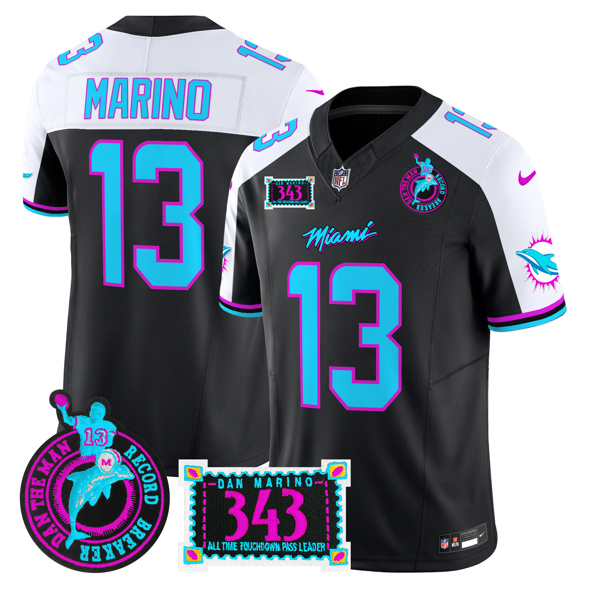 Dan Marino Men's Miami Dolphins "Dan the Man Record Breaker" Patch Vapor Limited Black Alternate Jersey - All Stitched
