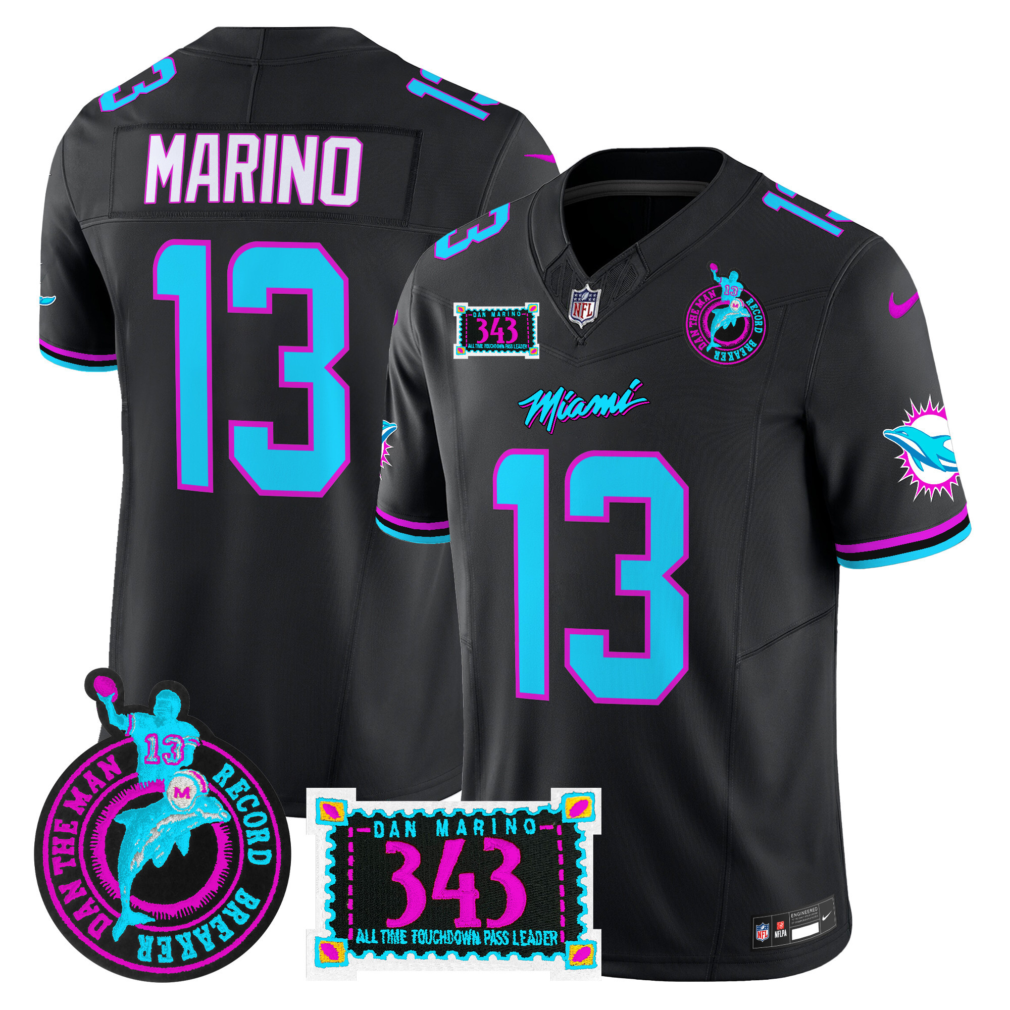 Dan Marino Men's Miami Dolphins "Dan the Man Record Breaker" Patch Vapor Limited Black Jersey - All Stitched