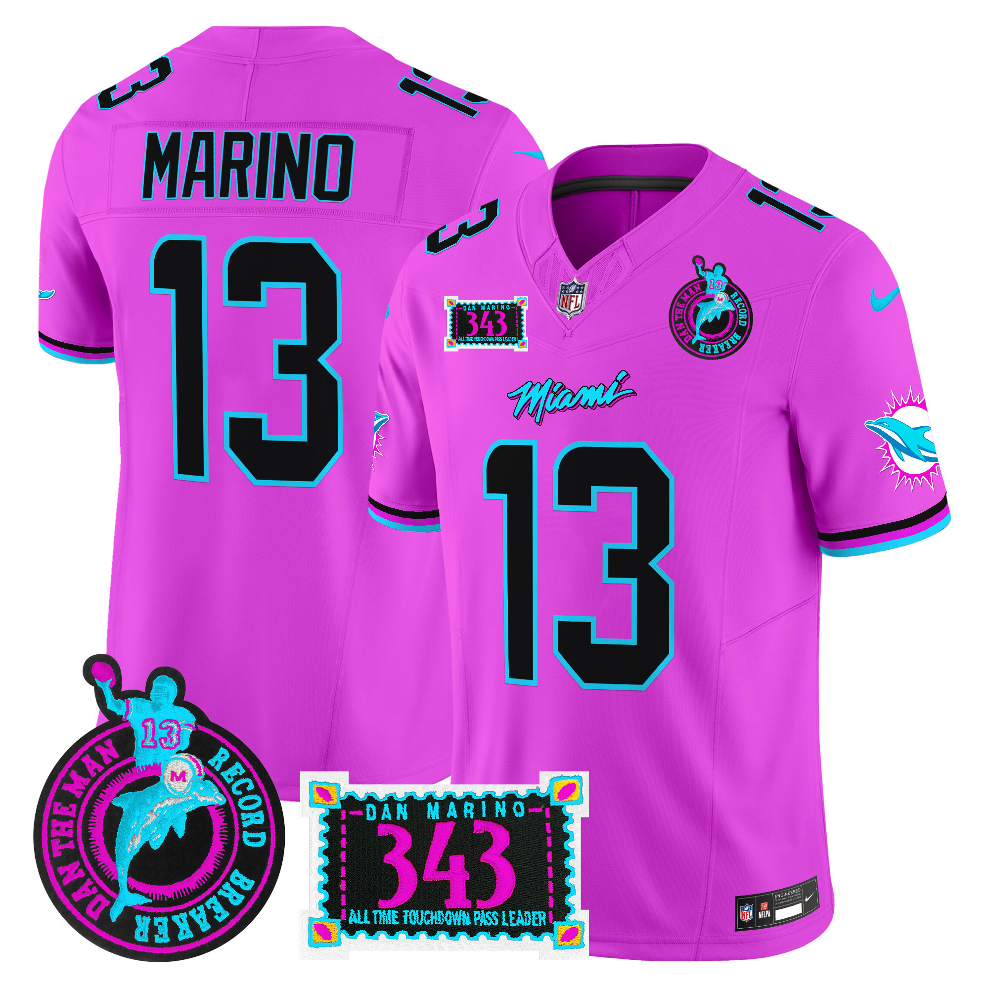 Dan Marino Men's Miami Dolphins "Dan the Man Record Breaker" Patch Vapor Limited Pink Jersey - All Stitched