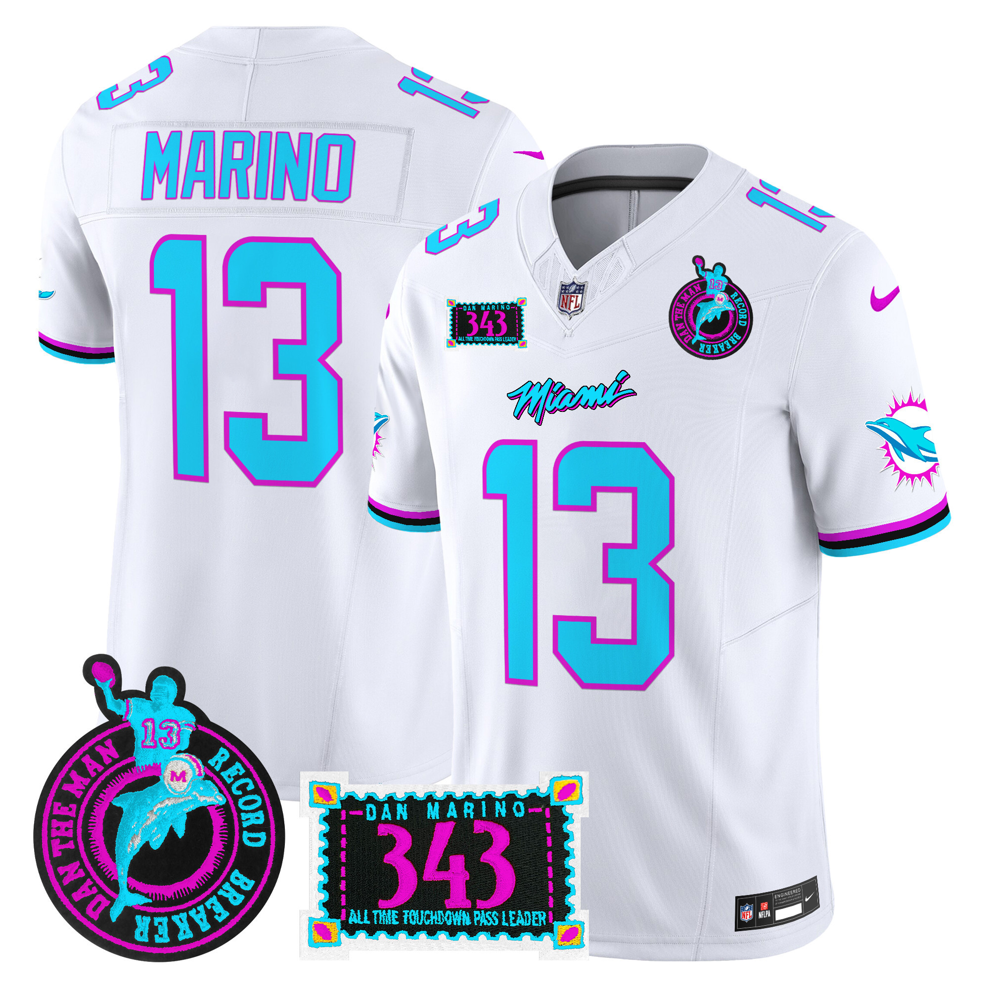 Dan Marino Men's Miami Dolphins "Dan the Man Record Breaker" Patch Vapor Limited White Jersey - All Stitched