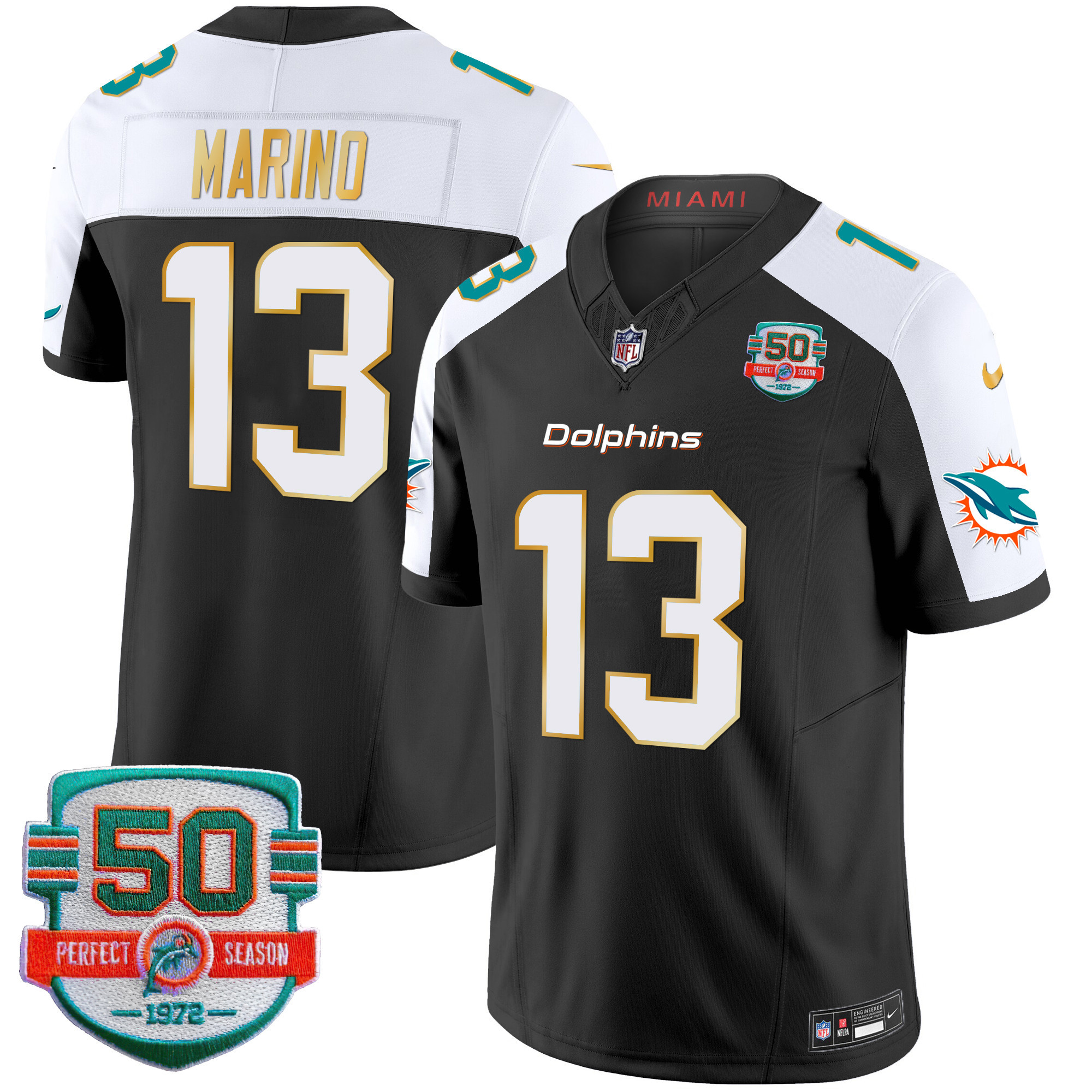 Dan Marino Men's Miami Dolphins Gold Trim Vapor Limited Black Alternate Jersey - All Stitched