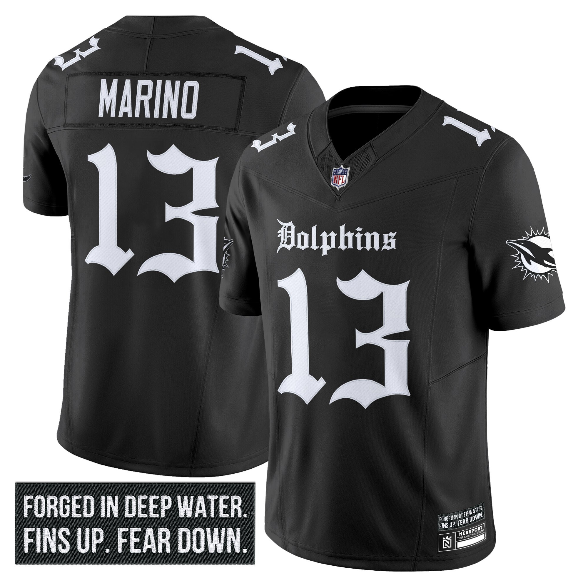 Dan Marino Men's Miami Dolphins 'Gothic Deep Water Edition' Vapor Limited Black Jersey - All Stitched
