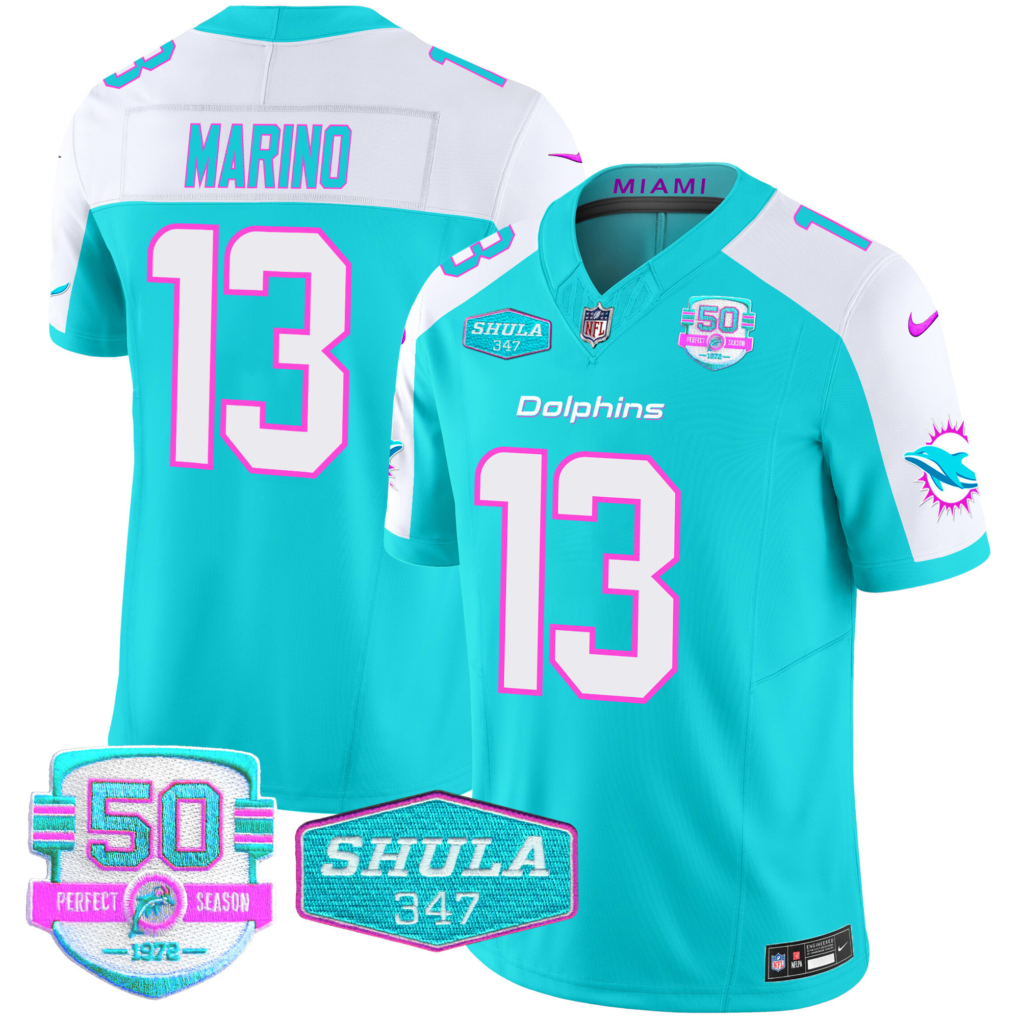 Dan Marino Men's Miami Dolphins "Miami Vice" Vapor Limited Aqua Alternate Jersey - All Stitched