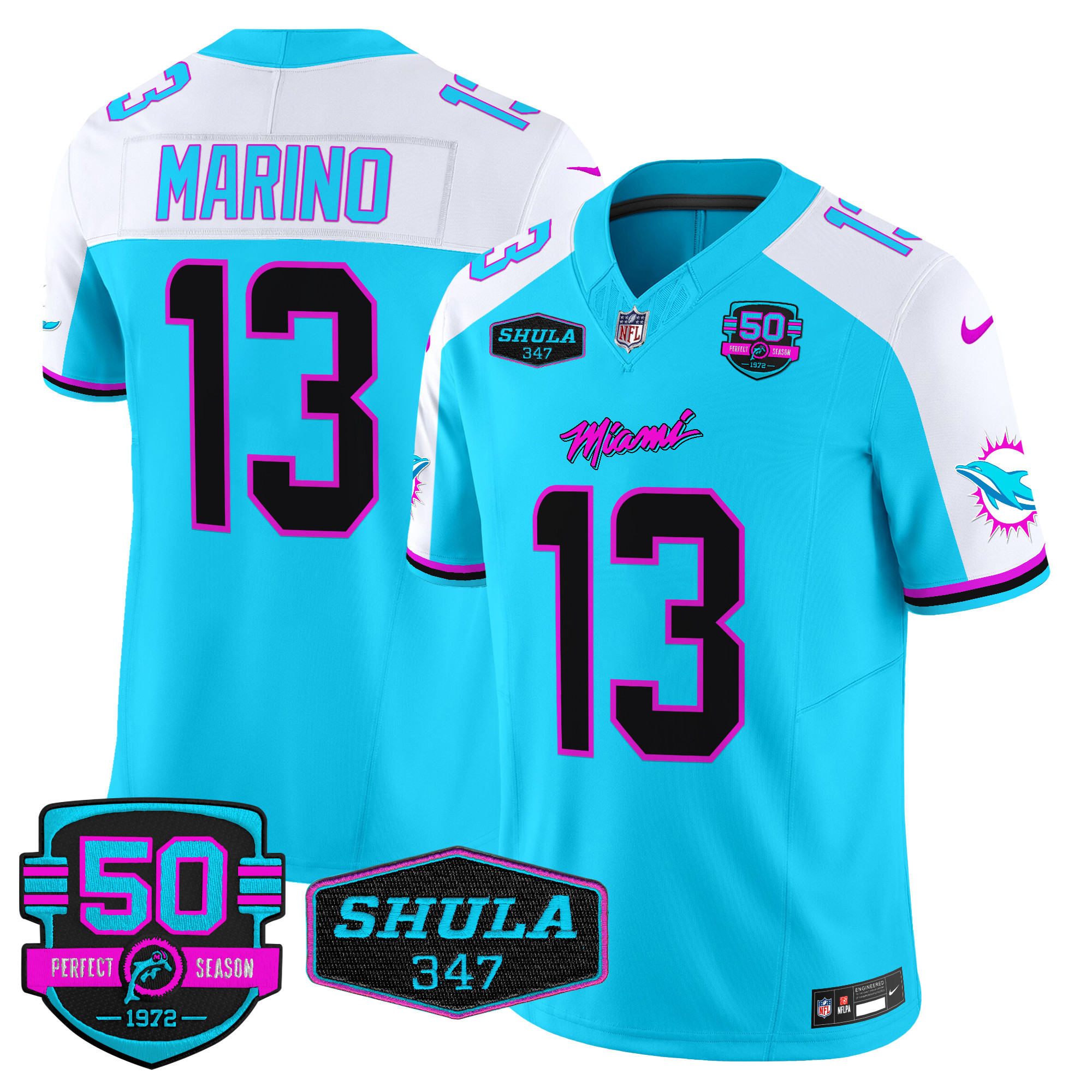 Dan Marino Men's Miami Dolphins "Miami Vice" Vapor Limited Aqua Alternate Jersey - All Stitched