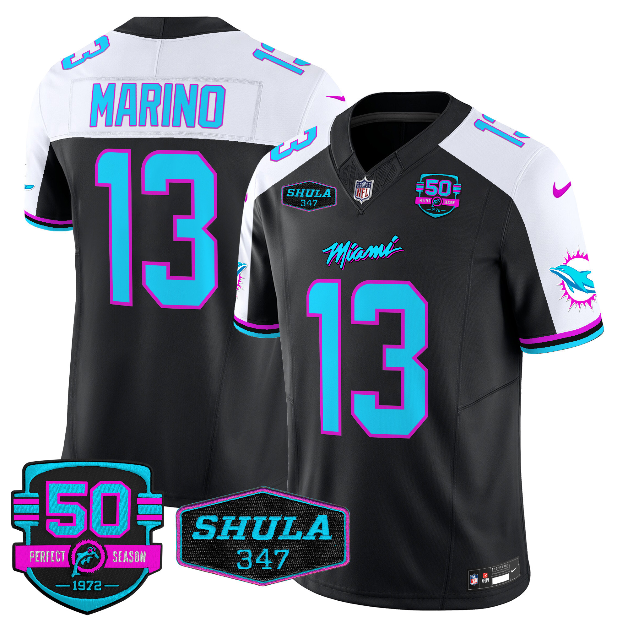 Dan Marino Men's Miami Dolphins "Miami Vice" Vapor Limited Black Alternate Jersey - All Stitched