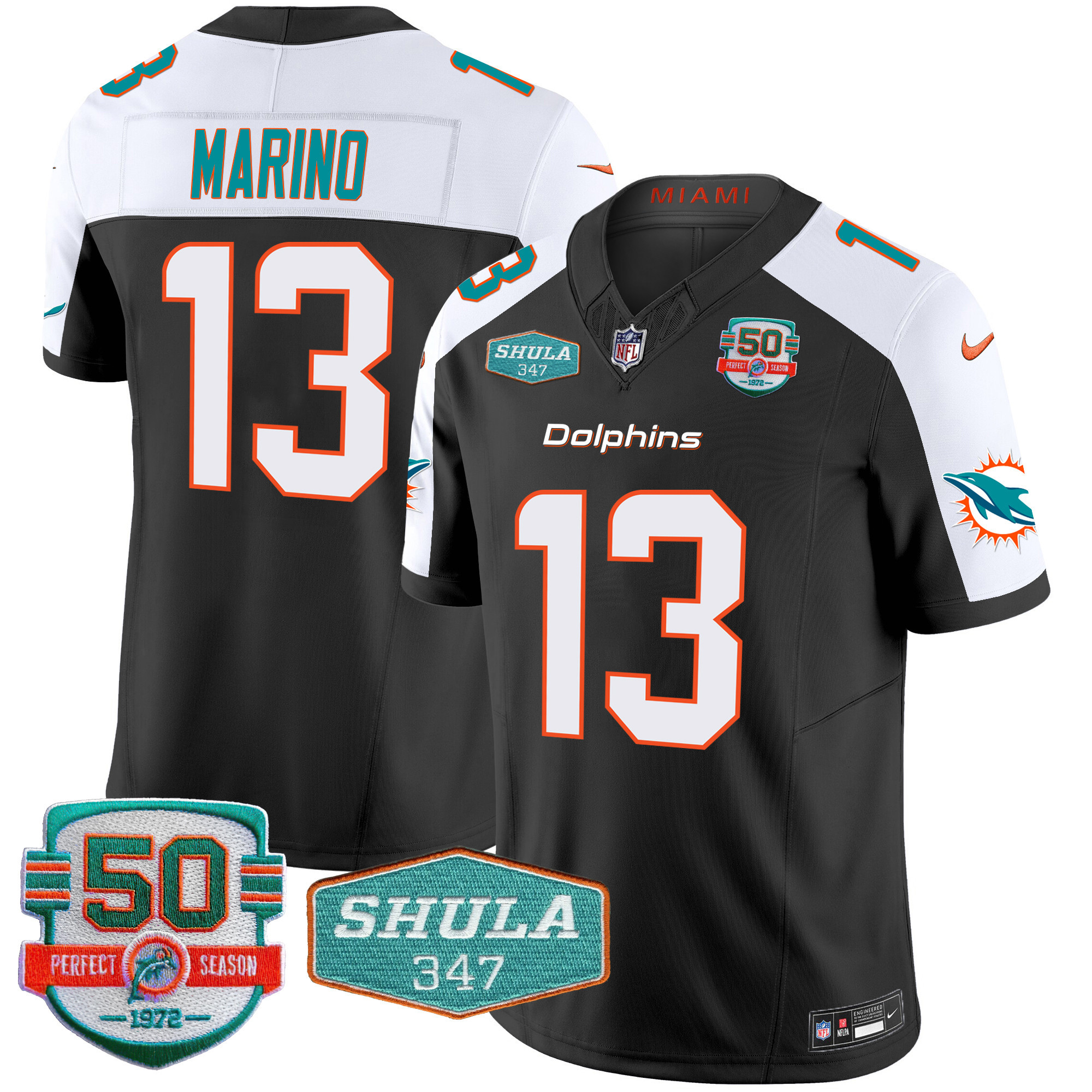 Dan Marino Men's Miami Dolphins Shula 347 Patch Vapor Black Alternate Jersey - All Stitched